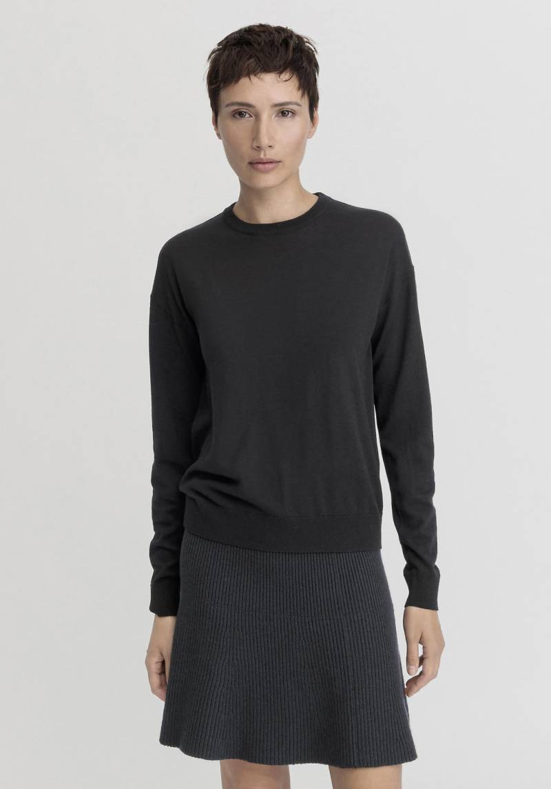 hessnatur Damen Pullover Regular aus Merinowolle - schwarz Grösse42 von hessnatur