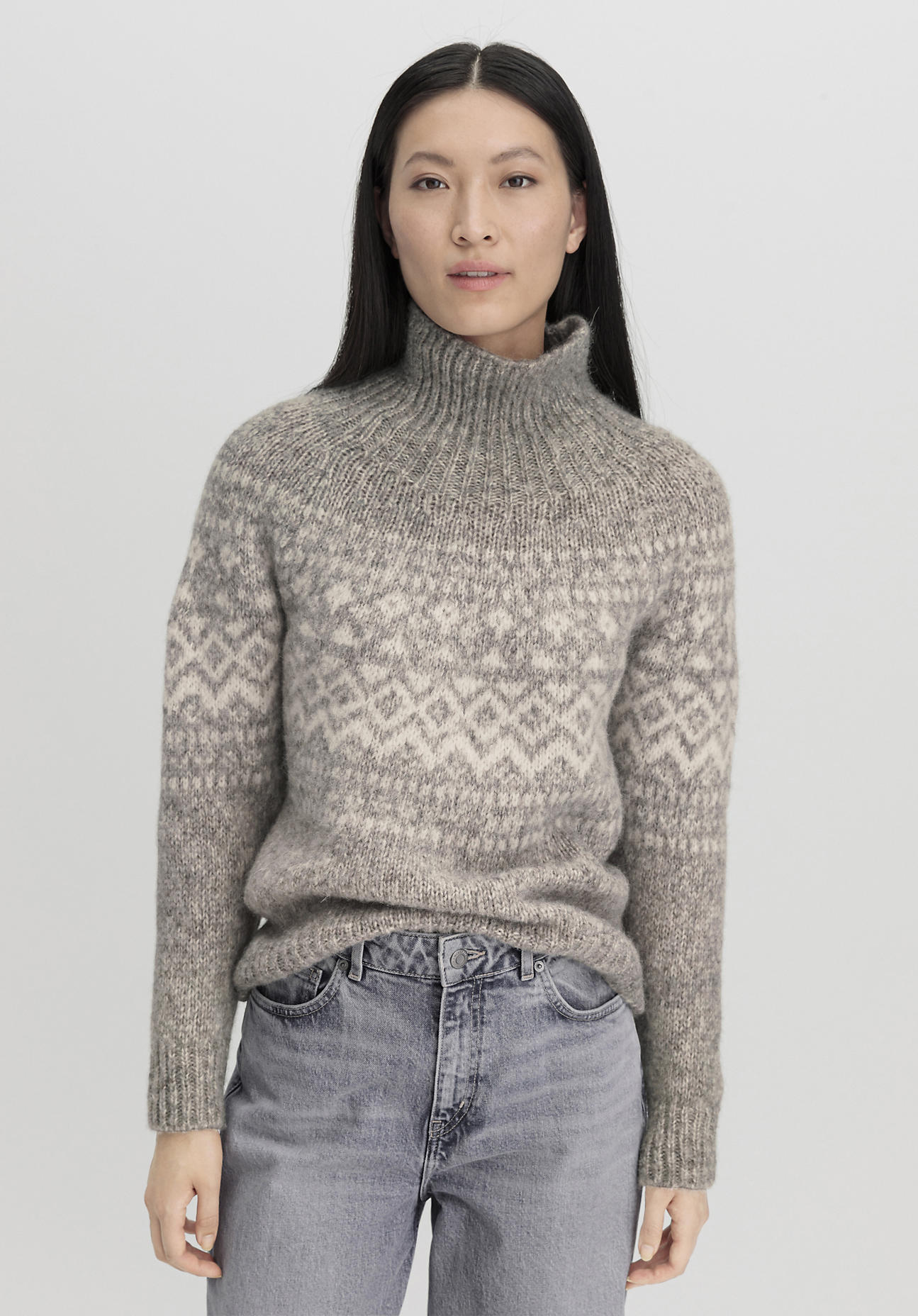 hessnatur Damen Pullover Relaxed aus Alpaka mit Bio-Baumwolle - grau GrösseL von hessnatur