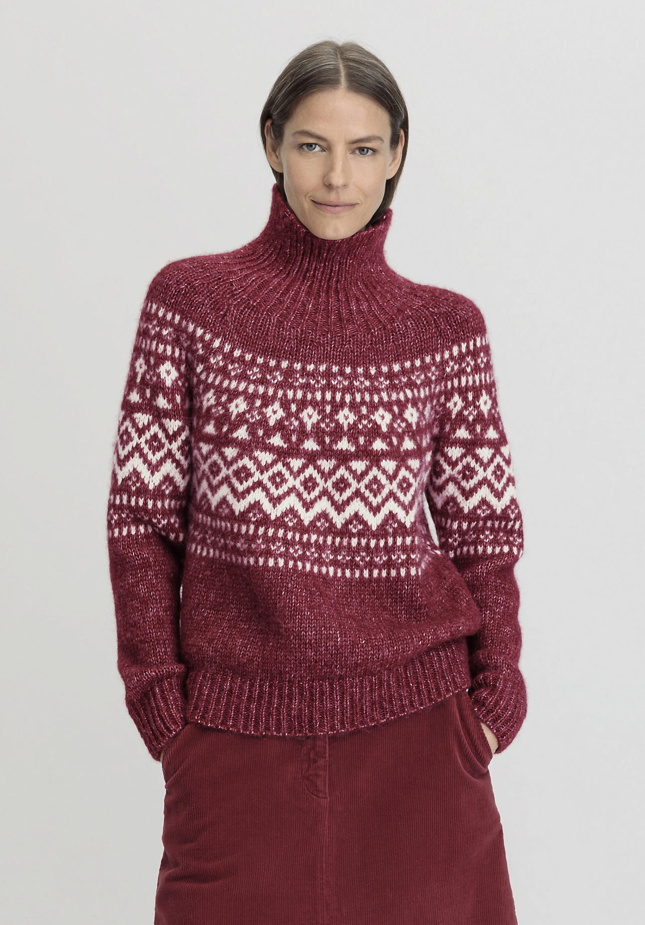 hessnatur Damen Pullover Relaxed aus Alpaka mit Bio-Baumwolle - rot GrösseL von hessnatur