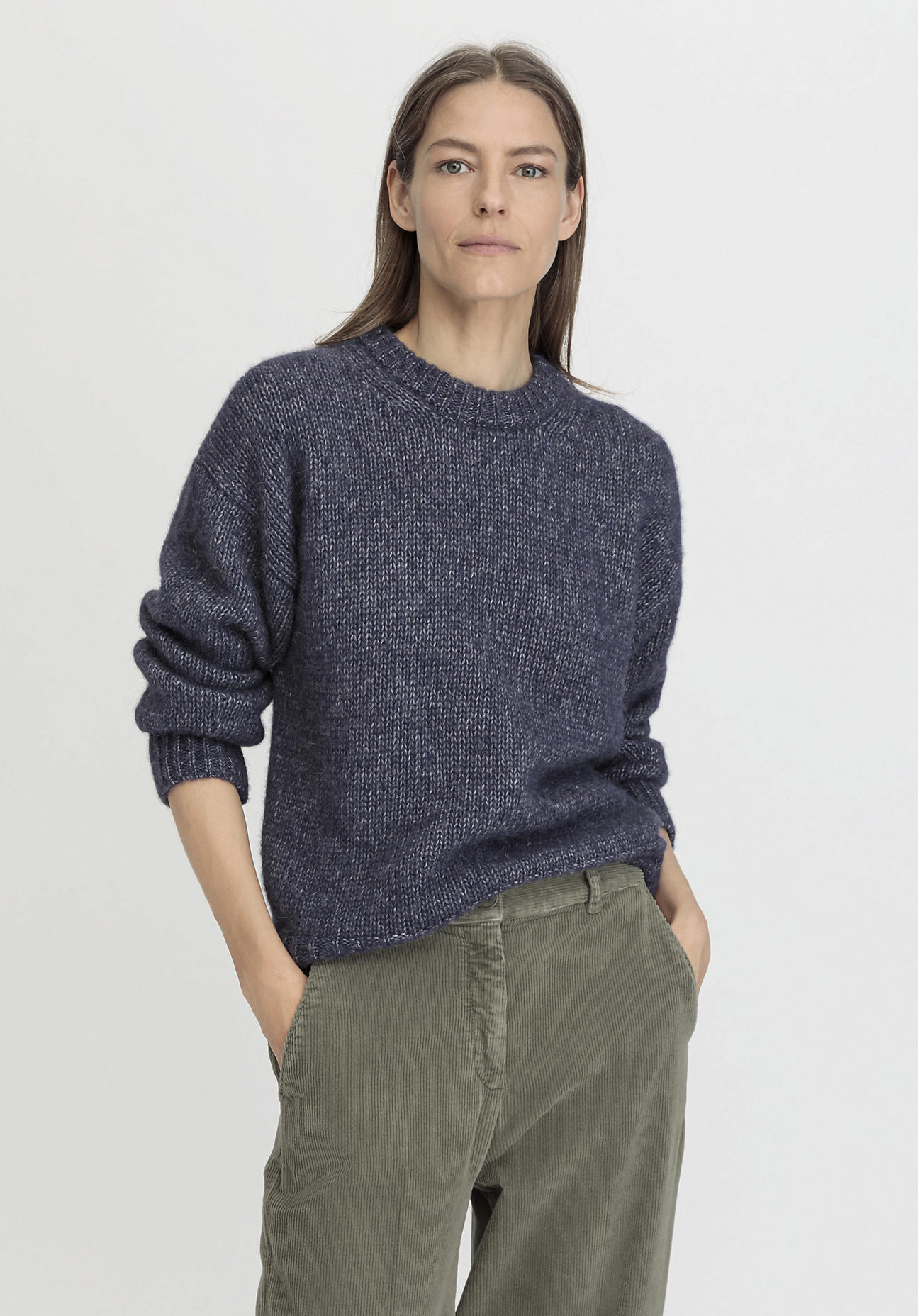 hessnatur Damen Pullover Relaxed aus Alpaka mit Bio-Baumwolle - blau GrösseL von hessnatur