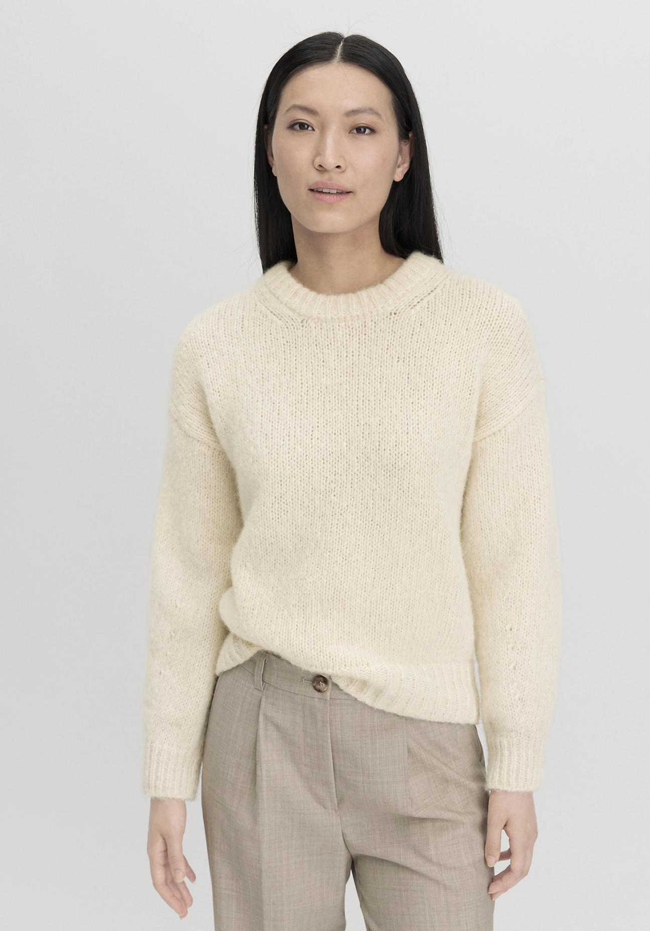 hessnatur Damen Pullover Relaxed aus Bio-Baumwolle mit Alpaka - naturfarben GrösseL von hessnatur