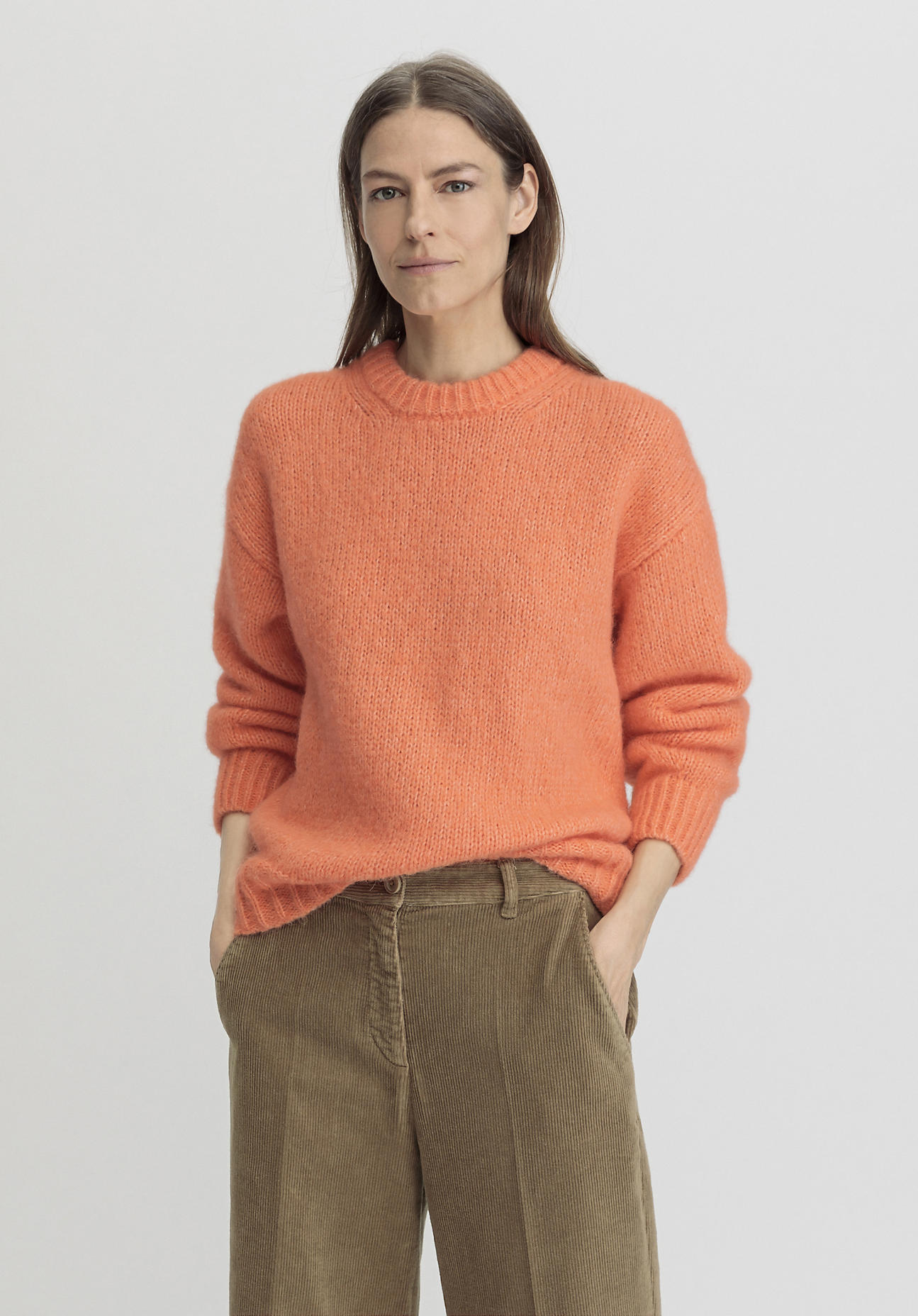 hessnatur Damen Pullover Relaxed aus Bio-Baumwolle mit Alpaka - orange GrösseL von hessnatur