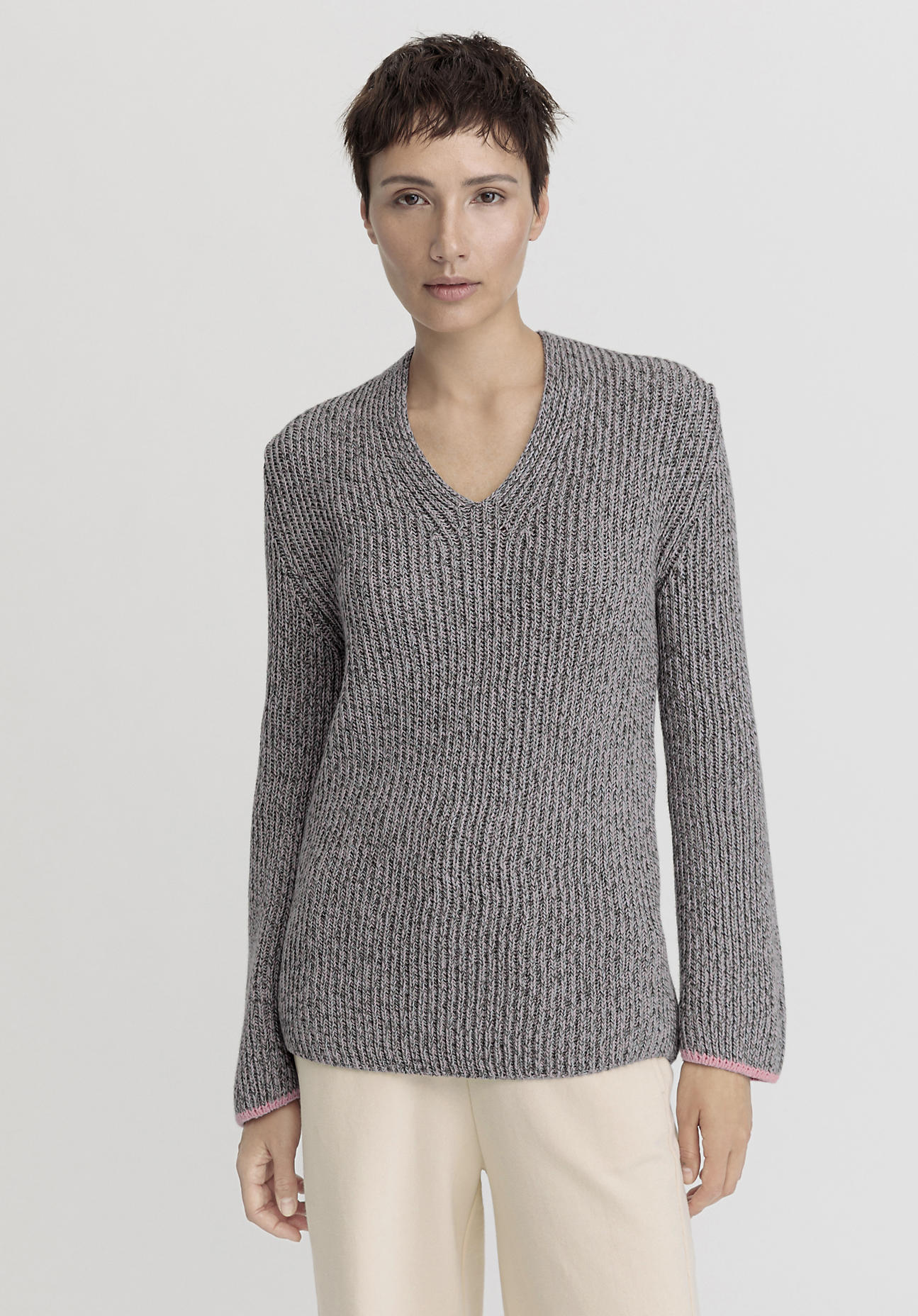 hessnatur Damen Pullover Relaxed aus Bio-Baumwolle mit Bio-Merinowolle - grün GrösseL von hessnatur