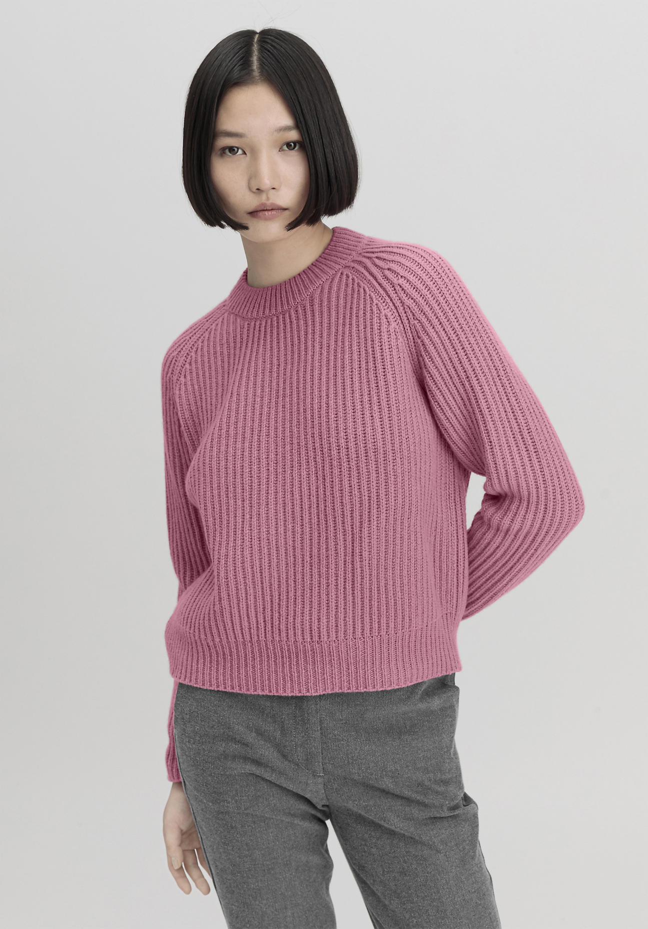 hessnatur Damen Pullover Relaxed aus Bio-Baumwolle und Schurwolle - rosa GrösseL von hessnatur