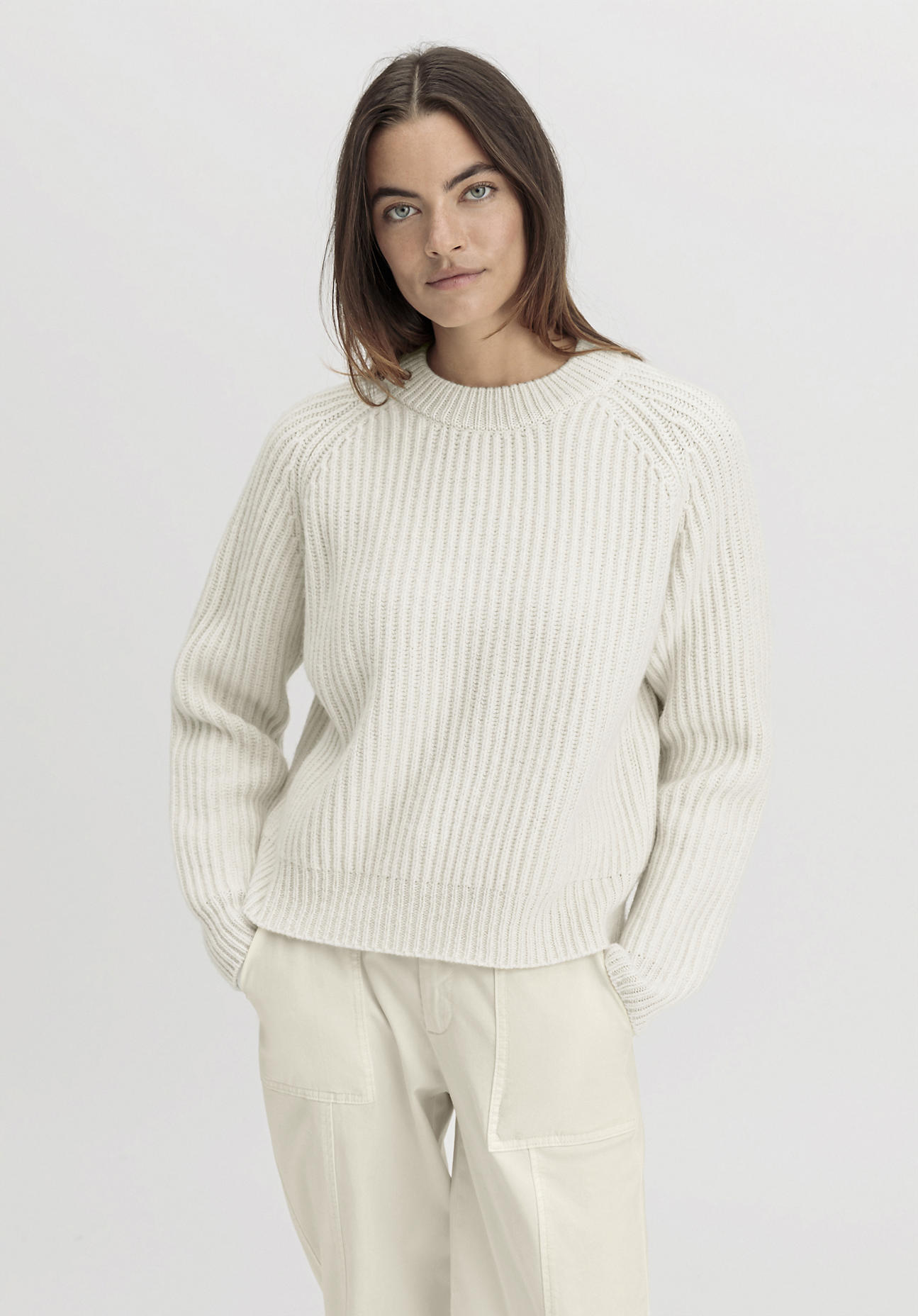 hessnatur Damen Pullover Relaxed aus Bio-Baumwolle und Schurwolle - weiß GrösseM von hessnatur