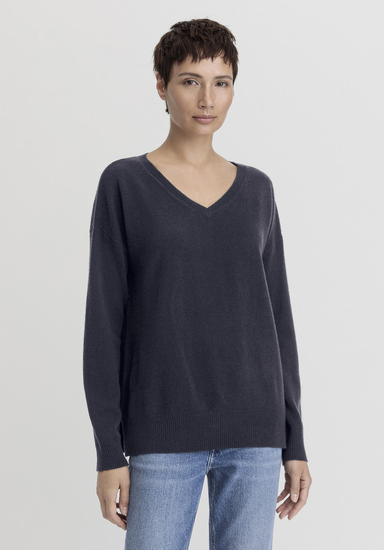 hessnatur Damen Pullover Relaxed aus Schurwolle mit Kaschmir - blau GrösseS von hessnatur