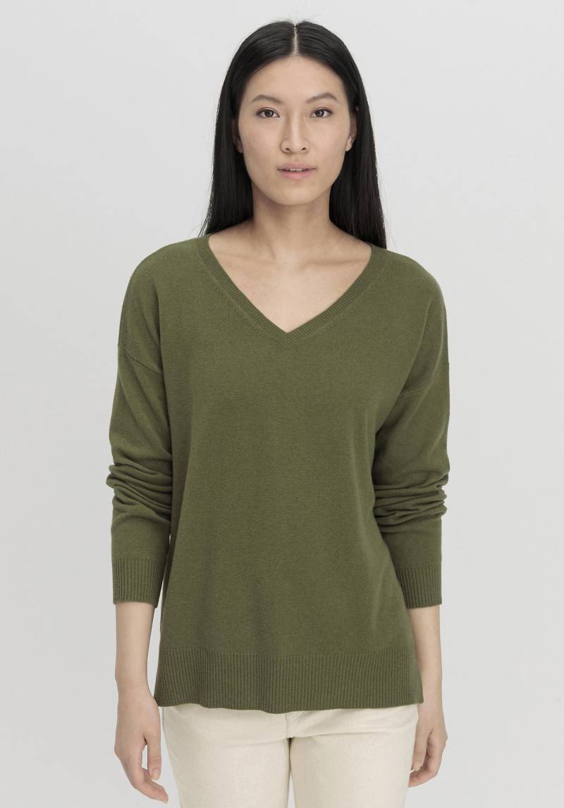 hessnatur Damen Pullover Relaxed aus Schurwolle mit Kaschmir - grün GrösseS von hessnatur