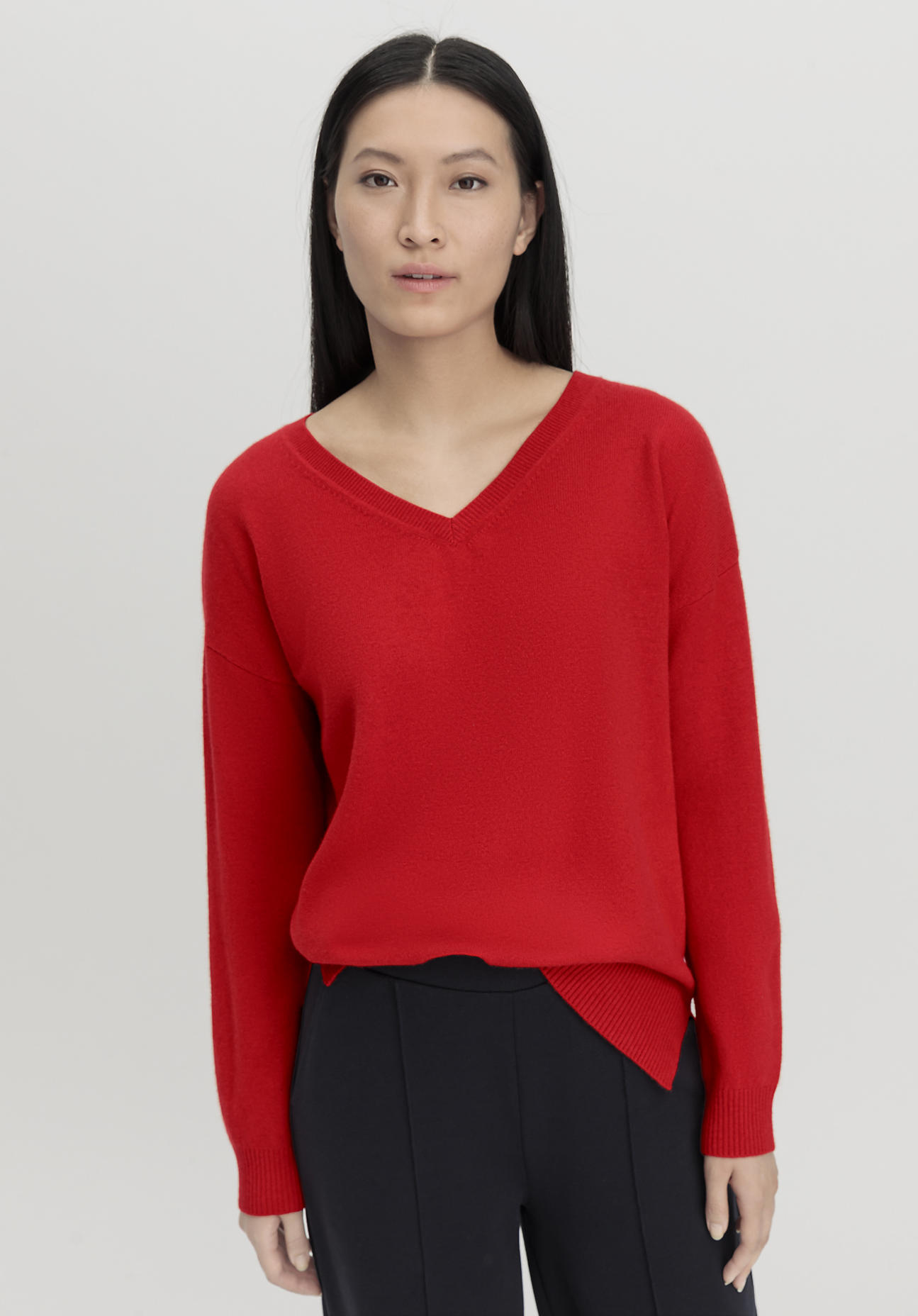 hessnatur Damen Pullover Relaxed aus Schurwolle mit Kaschmir - rot GrösseL von hessnatur