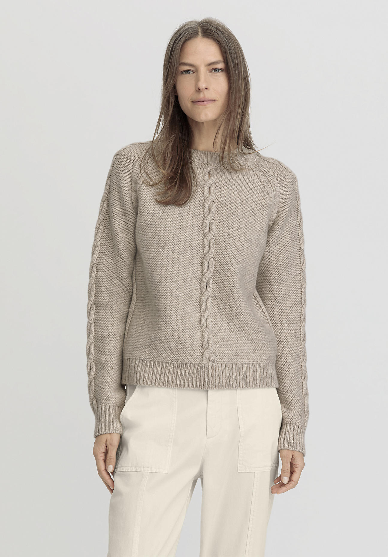 hessnatur Damen Pullover Relaxed aus Merinowolle - beige GrösseL von hessnatur