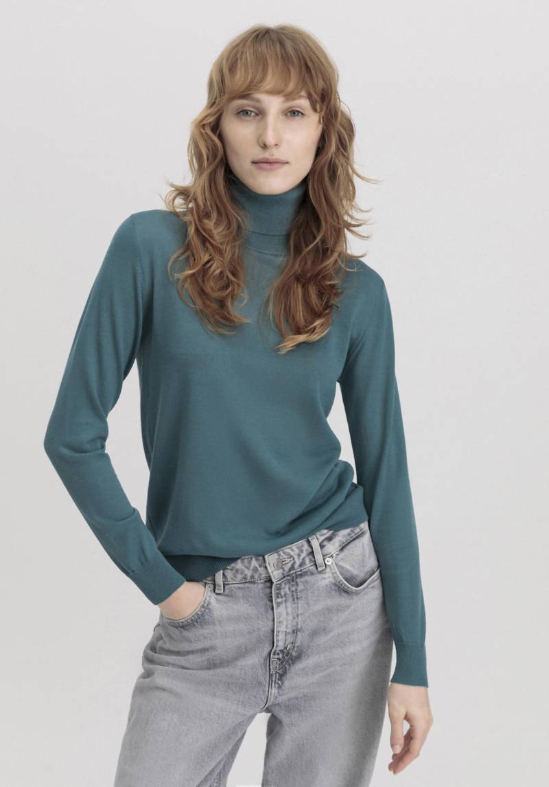 hessnatur Damen Pullover Rollkragen Regular aus Bio-Merinowolle - grün Grösse34 von hessnatur