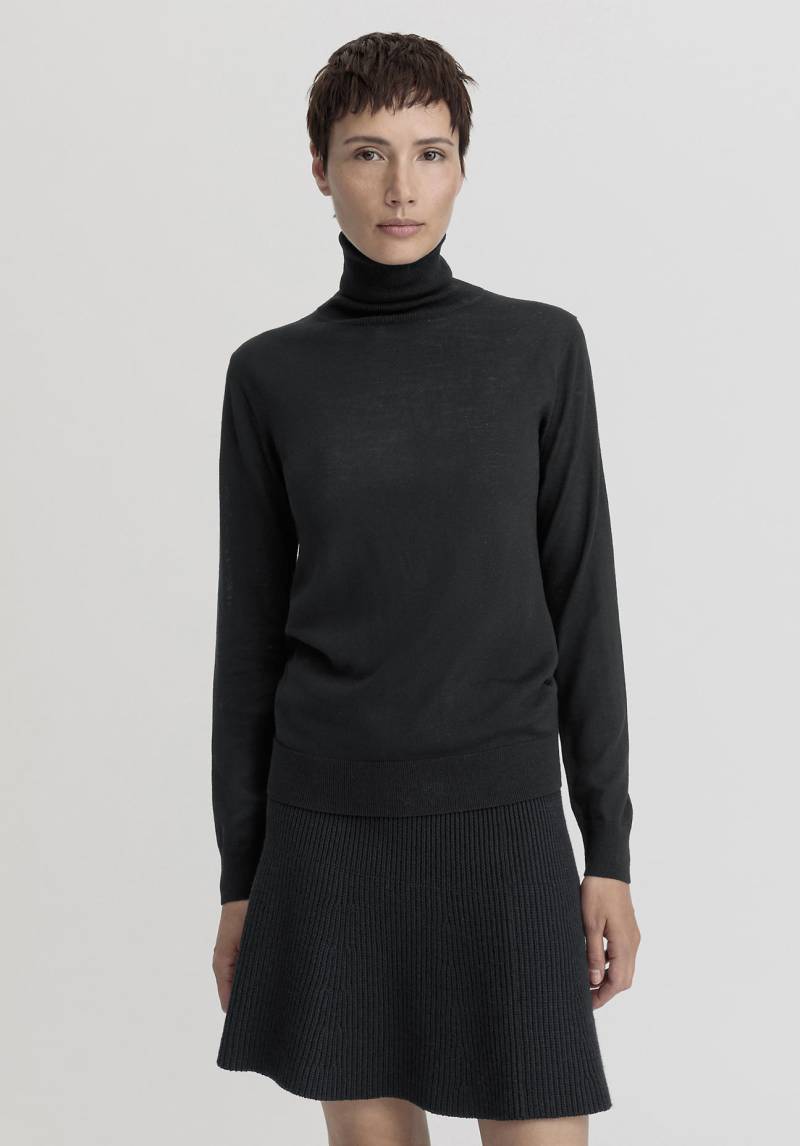 hessnatur Damen Pullover Rollkragen Regular aus Bio-Merinowolle - schwarz Grösse44 von hessnatur