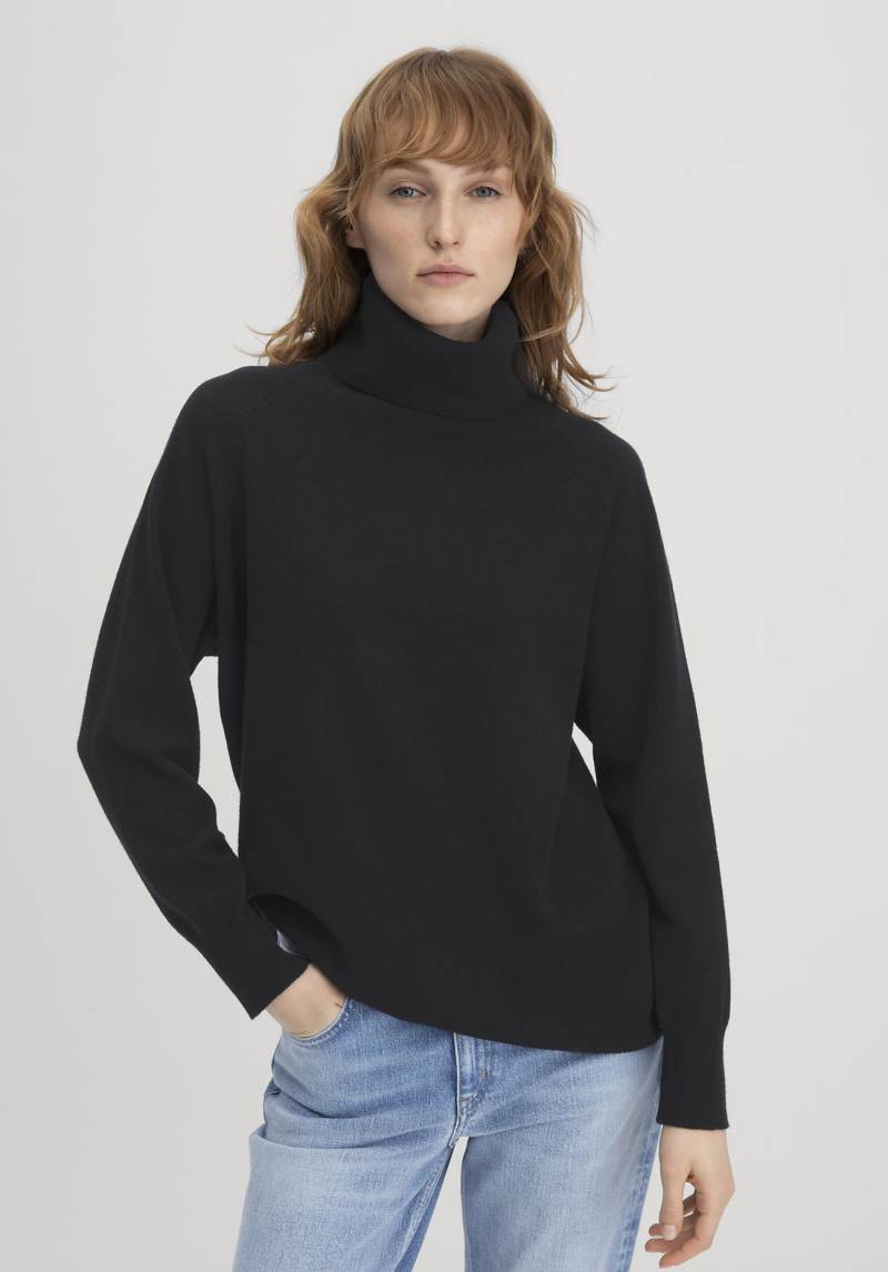 hessnatur Damen Pullover Rollkragen Relaxed aus weicher Schurwolle mit Kaschmir - schwarz GrösseS von hessnatur