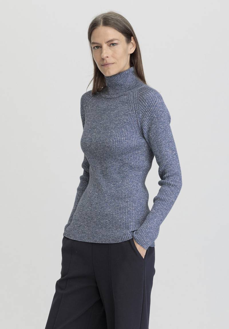 hessnatur Damen Pullover Rollkragen Slim aus Bio-Baumwolle - blau Grösse34 von hessnatur