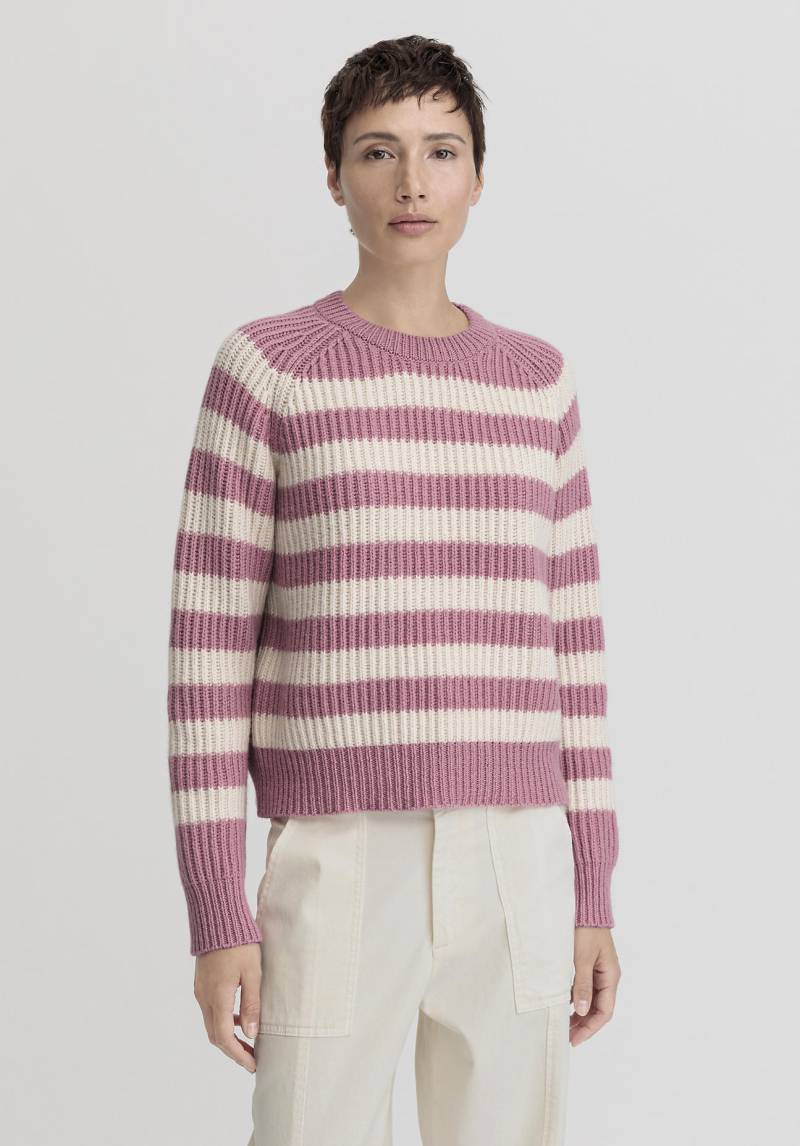 hessnatur Damen Pullover Streifen Relaxed aus Bio-Baumwolle und weicher Schurwolle - rosa GrösseL von hessnatur