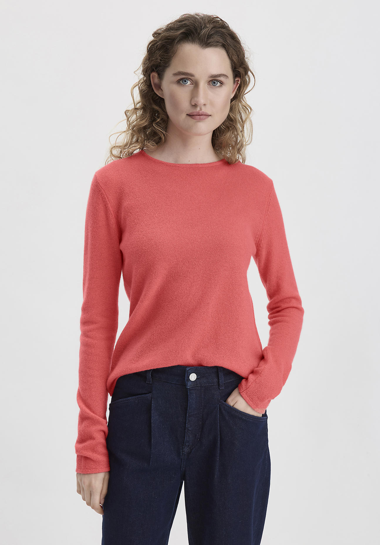 hessnatur Damen Recycling Strick Pullover Regular aus Kaschmir - rot Grösse34 von hessnatur