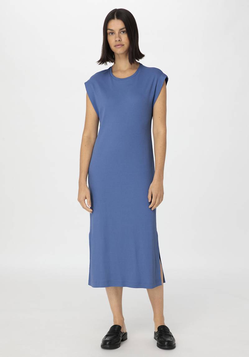 hessnatur Damen Rib Jersey Kleid Midi Regular aus Bio-Baumwolle - blau Grösse38 von hessnatur