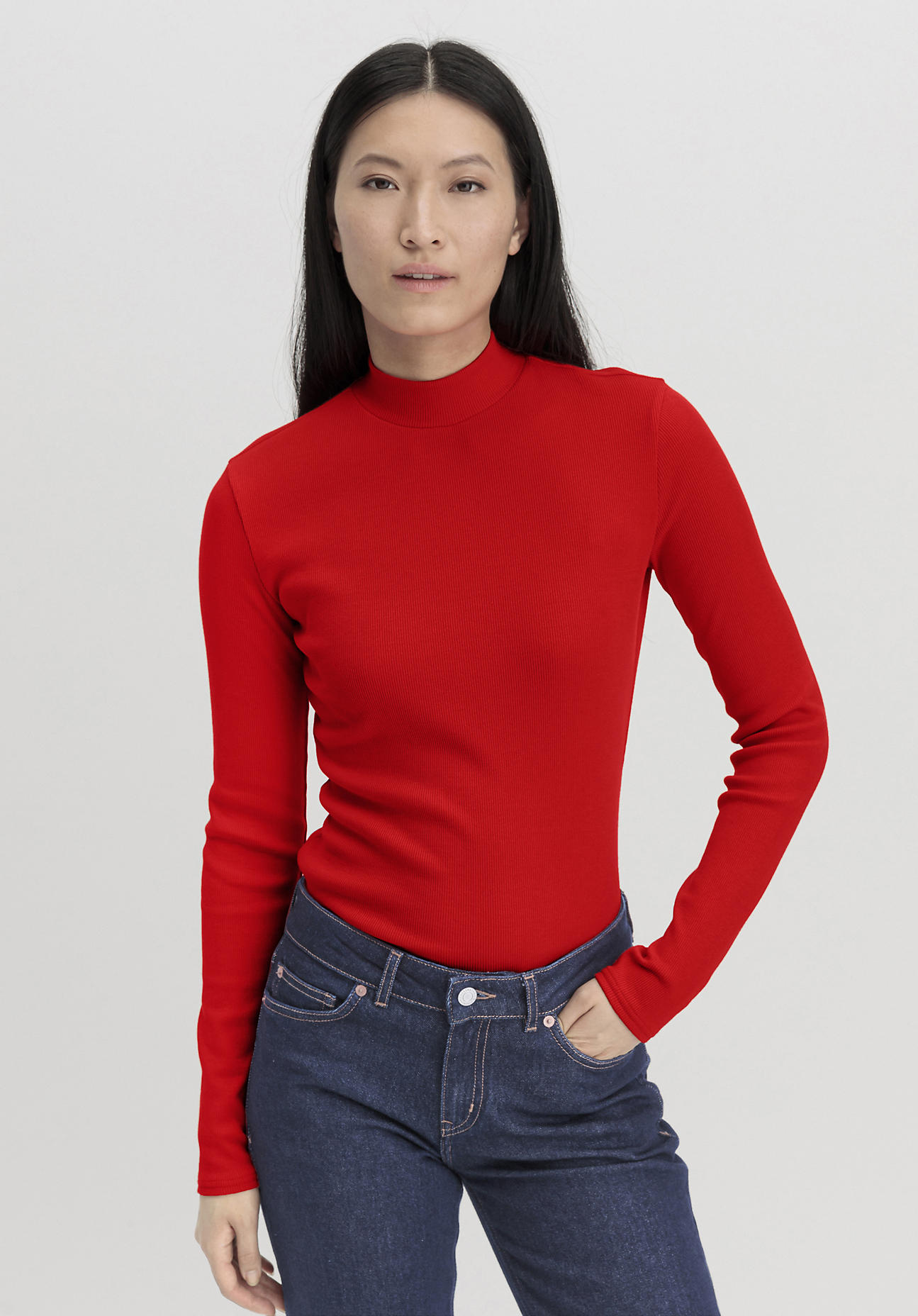 hessnatur Damen Rib Longshirt Slim aus Bio-Baumwolle - rot Grösse40 von hessnatur