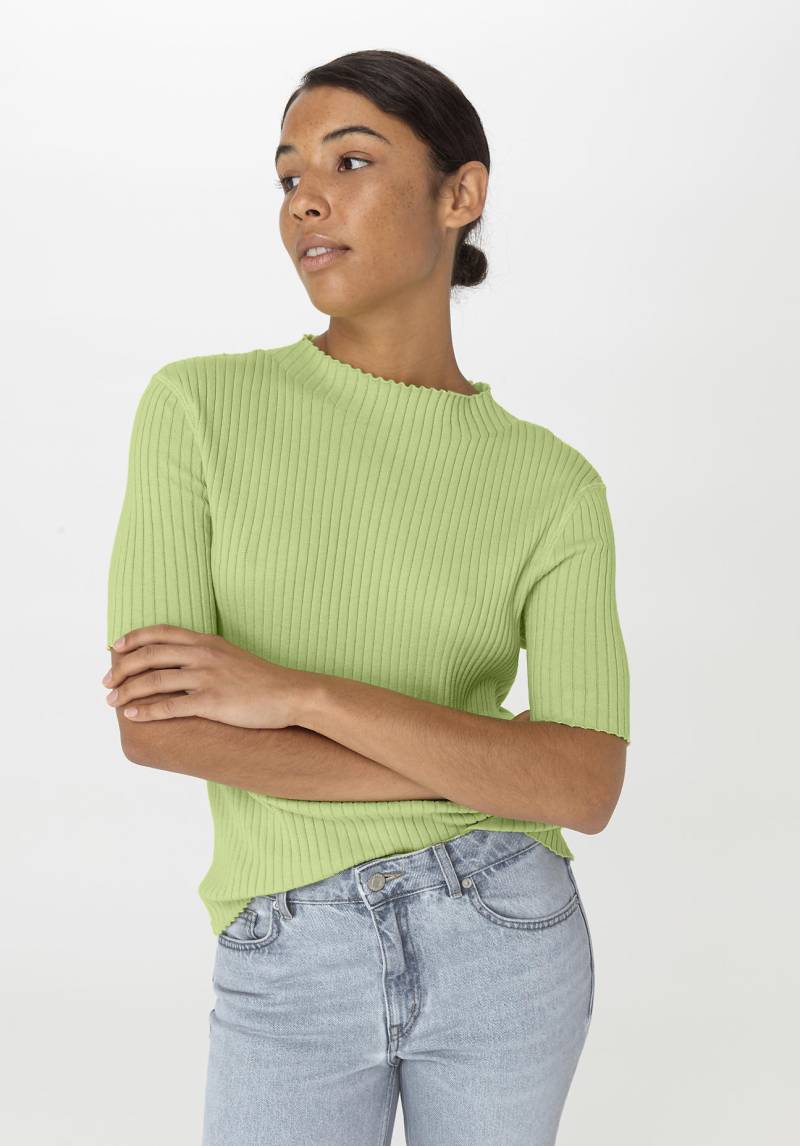 hessnatur Damen Rib Pullover Slim aus Bio-Baumwolle - grün Grösse36 von hessnatur