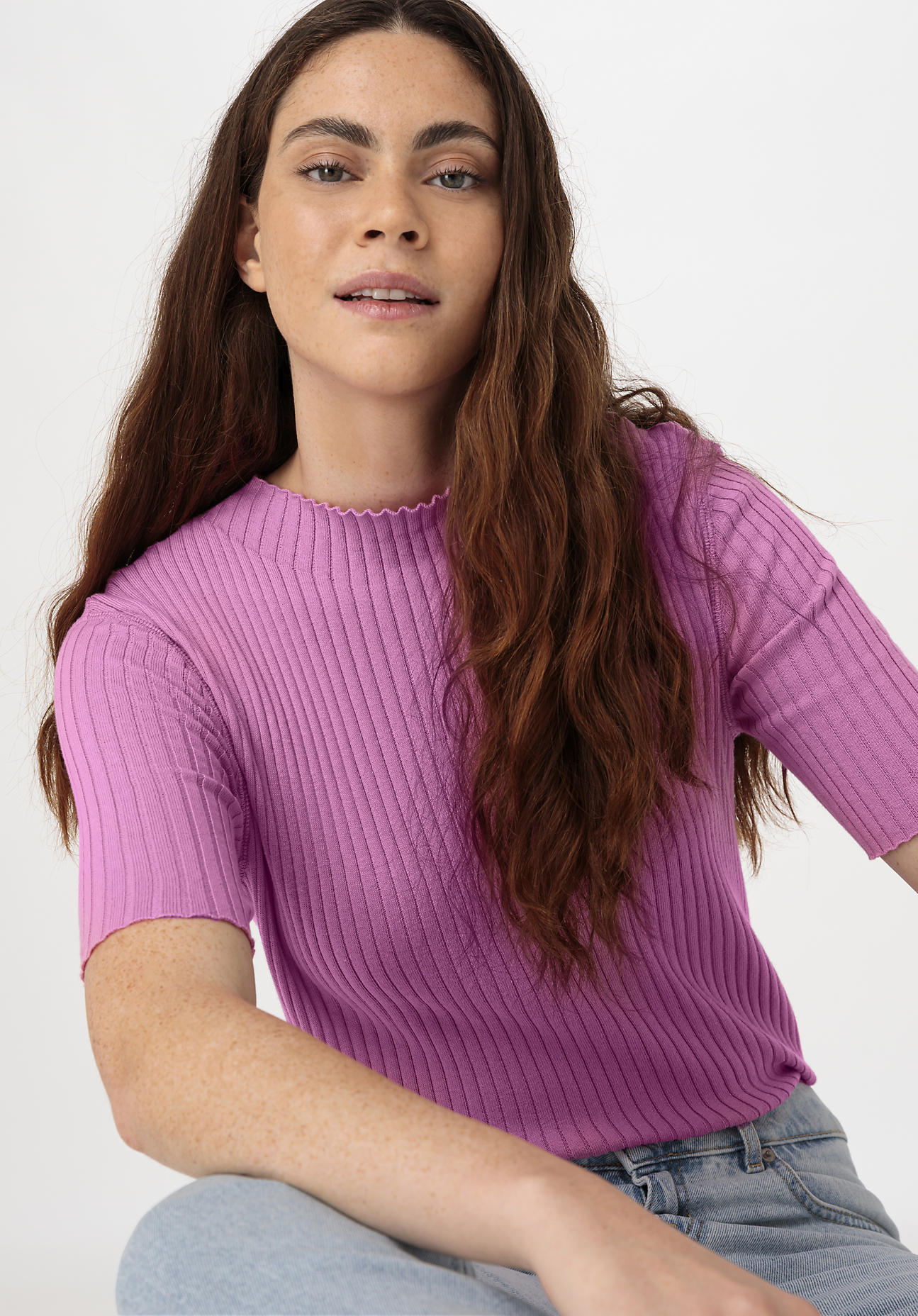 hessnatur Damen Rib Pullover Slim aus Bio-Baumwolle - rosa Grösse38 von hessnatur