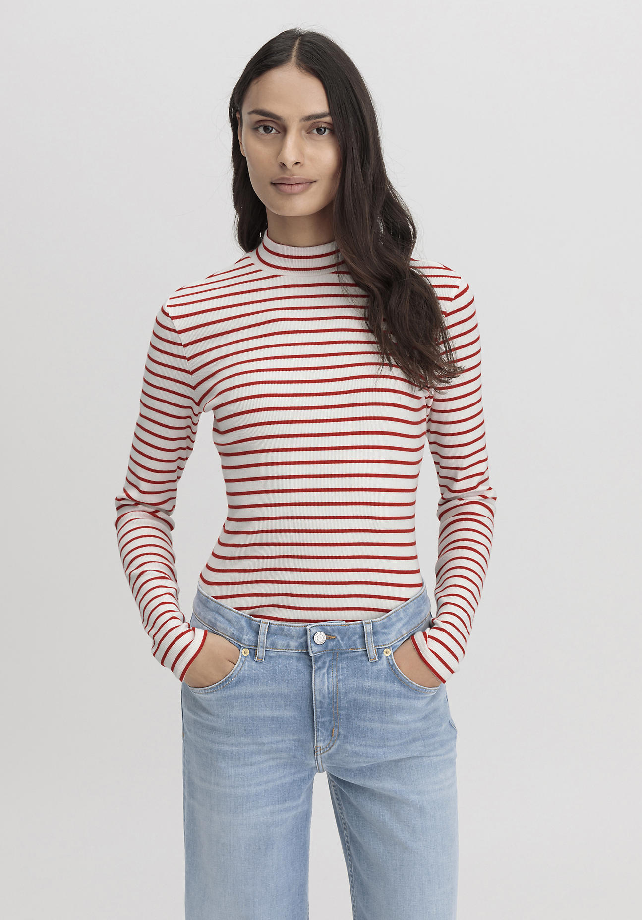 hessnatur Damen Rib Shirt Slim aus Bio-Baumwolle - rot Grösse34 von hessnatur