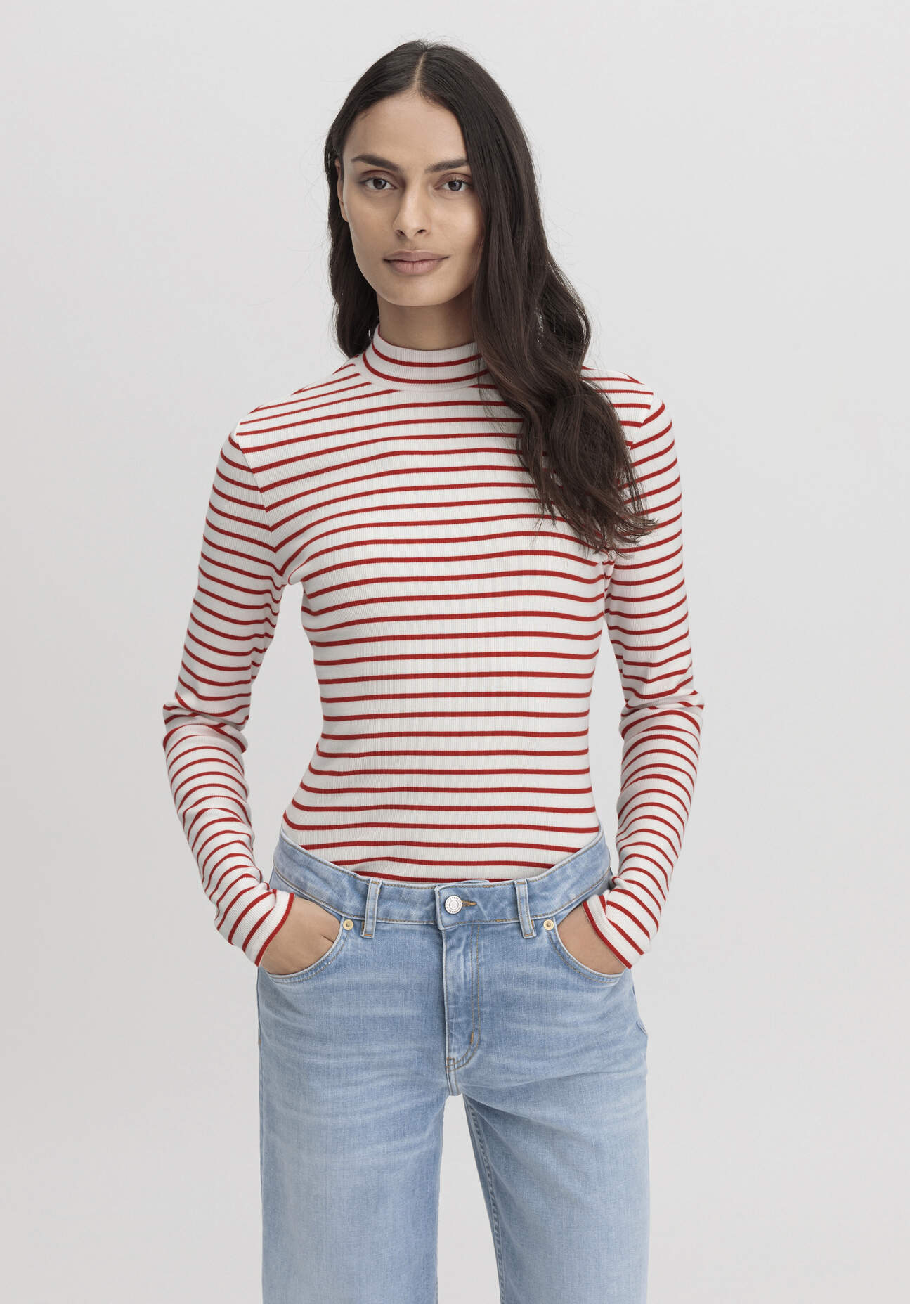 hessnatur Damen Rib Shirt Slim aus Bio-Baumwolle - rot Grösse48 von hessnatur