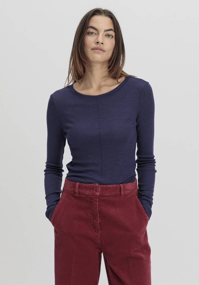 hessnatur Damen Rib Shirt Slim aus Bio-Merinowolle und TENCEL™ Lyocell - blau Grösse38 von hessnatur