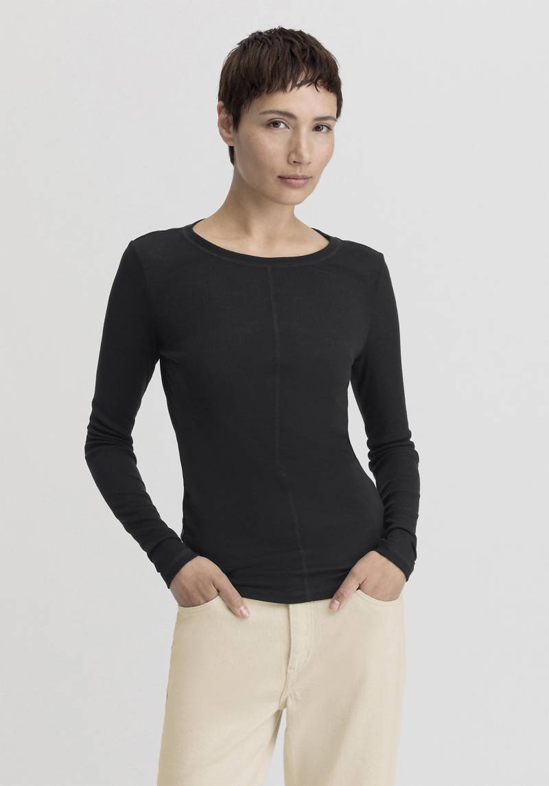 hessnatur Damen Rib Shirt Slim aus Bio-Merinowolle und TENCEL™ Lyocell - schwarz Grösse34 von hessnatur