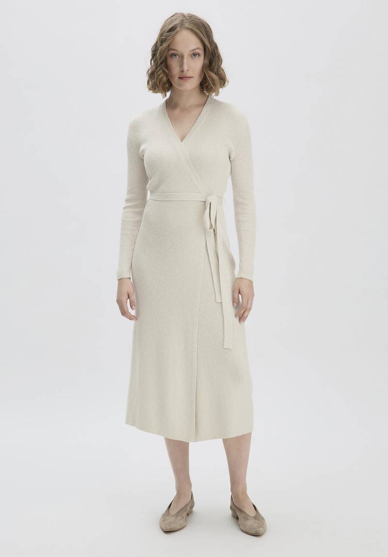 hessnatur Damen Rib Strick Kleid Midi Fitted aus Bio-Baumwolle - beige Grösse34 von hessnatur