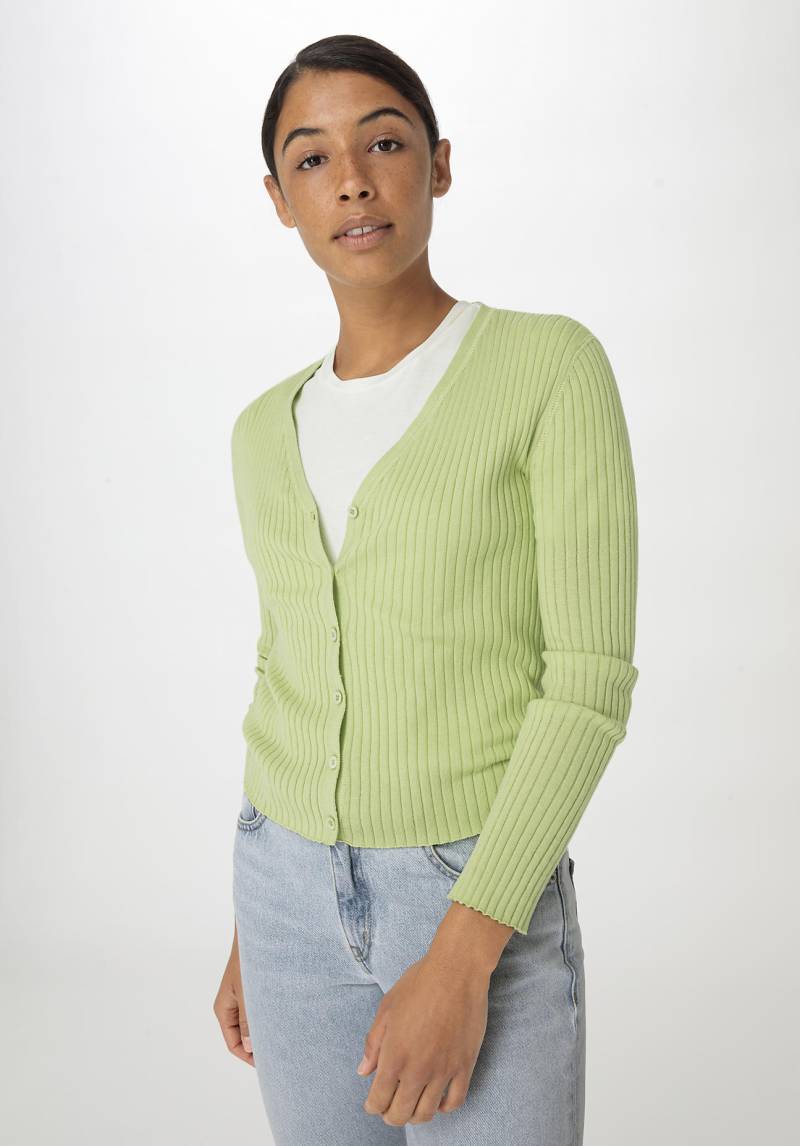 hessnatur Damen Rib Strickjacke Slim aus Bio-Baumwolle - grün Grösse36 von hessnatur