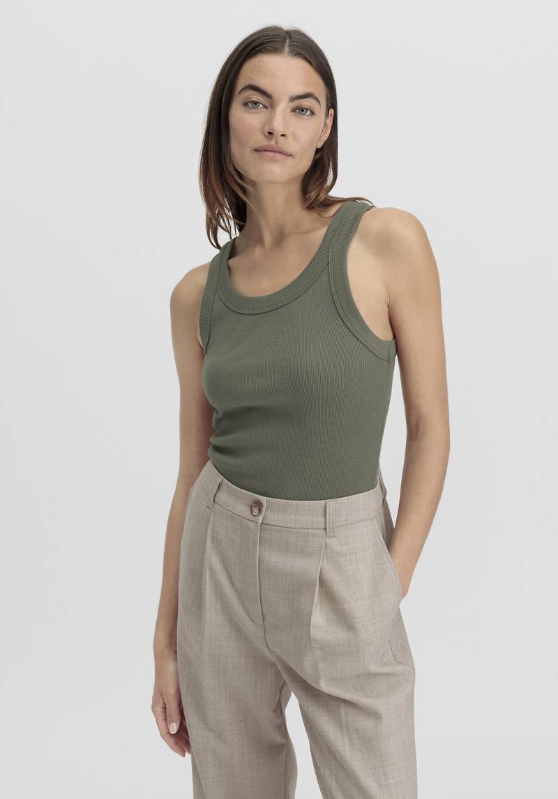 hessnatur Damen Rib Top Slim aus Bio-Baumwolle - grün Grösse48 von hessnatur