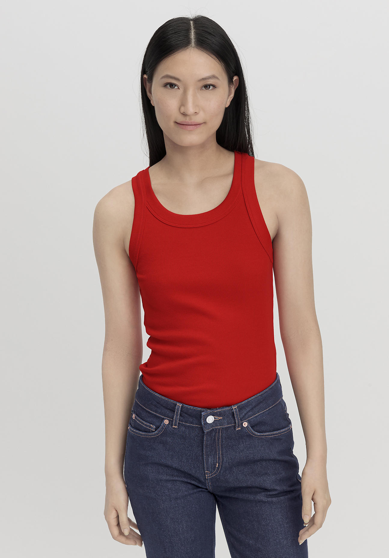 hessnatur Damen Rib Top Slim aus Bio-Baumwolle - rot Grösse34 von hessnatur