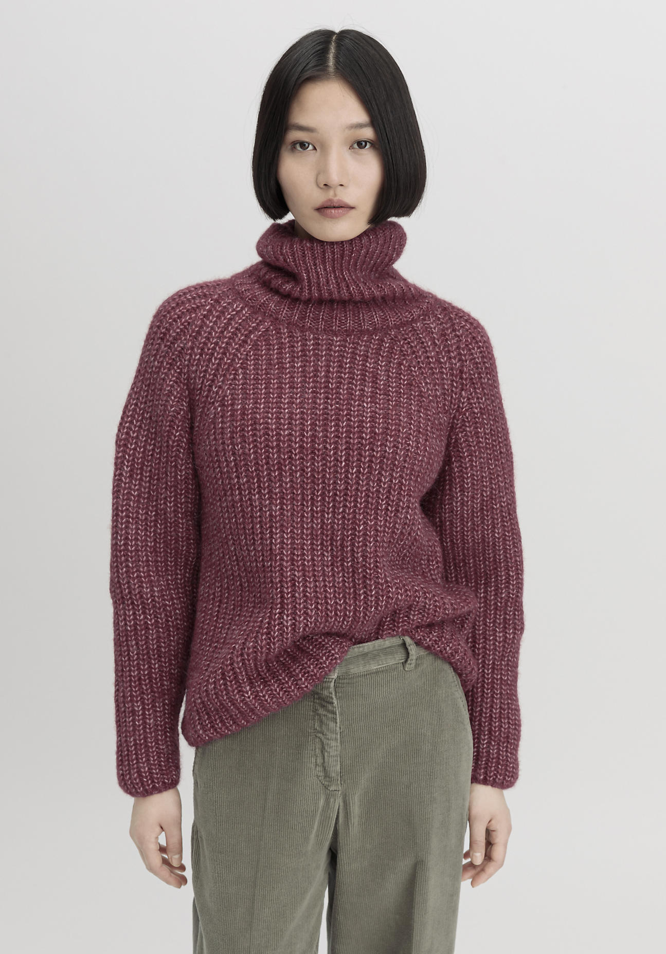 hessnatur Damen Rollkragen Pullover Relaxed aus Alpaka mit Bio-Baumwolle - rot GrösseL von hessnatur