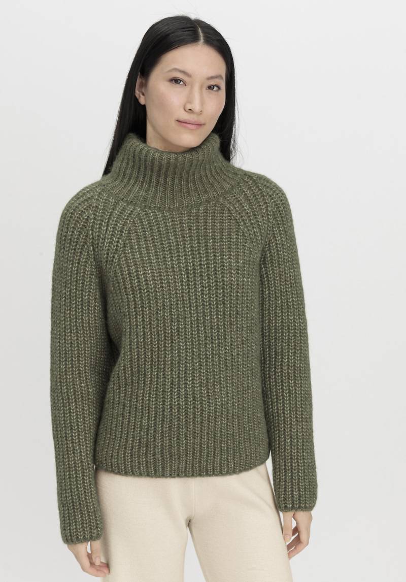 hessnatur Damen Rollkragen Pullover Relaxed aus Alpaka mit reiner Bio-Baumwolle - grün GrösseL von hessnatur