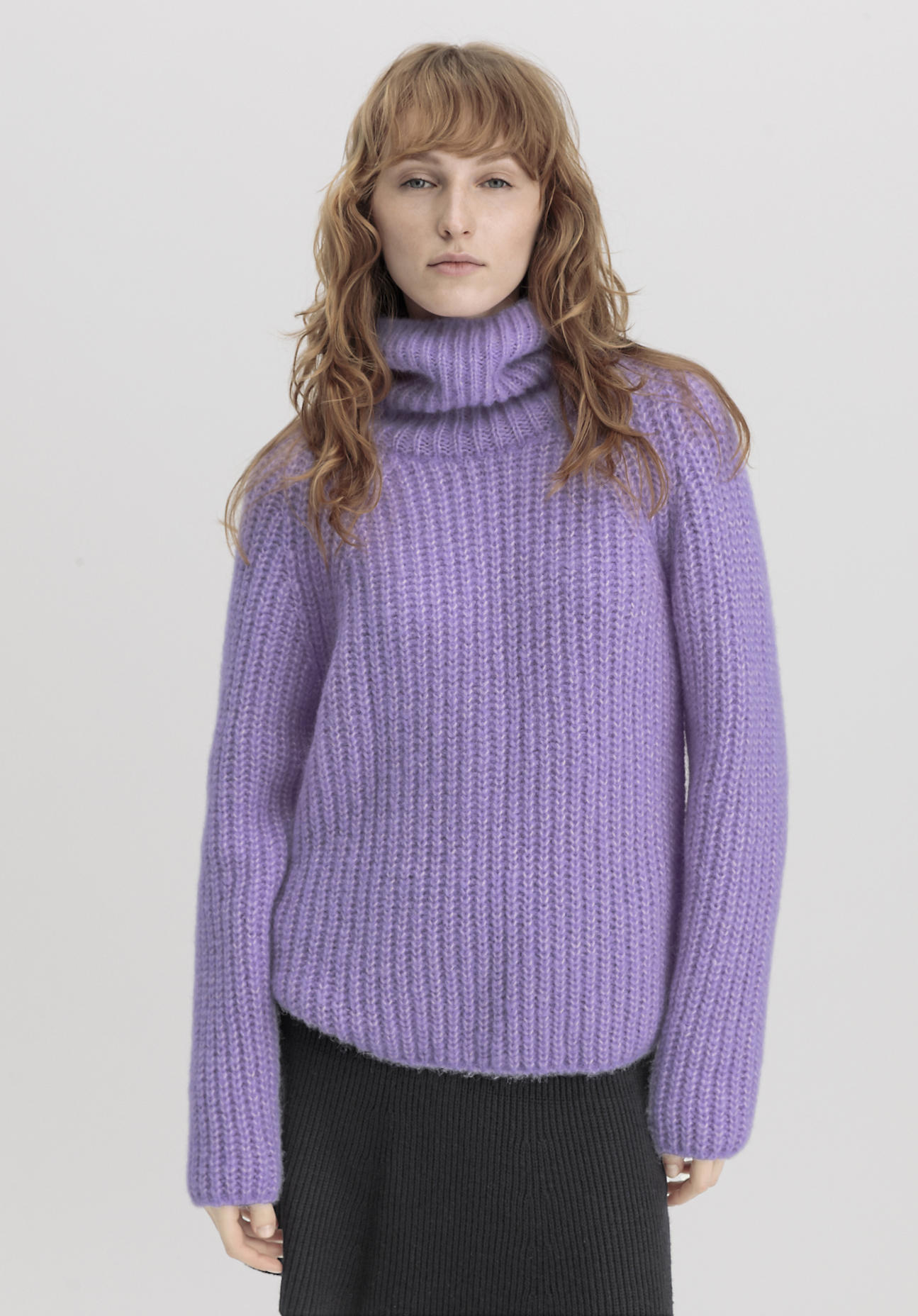 hessnatur Damen Rollkragen Pullover Relaxed aus Alpaka mit reiner Bio-Baumwolle - lila GrösseL von hessnatur