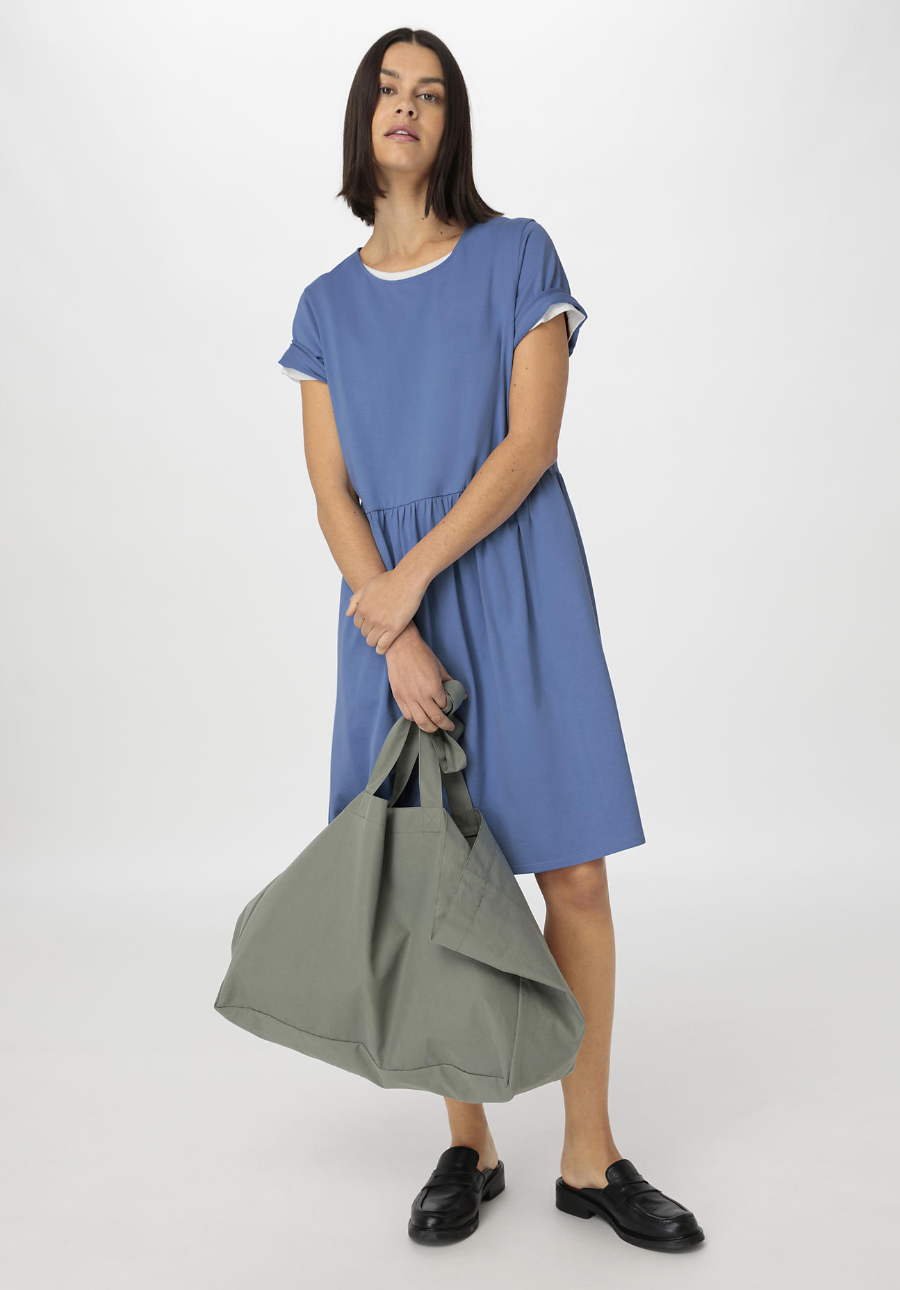 hessnatur Damen Shirt-Kleid Mini Regular aus Bio-Baumwolle - blau Grösse48 von hessnatur