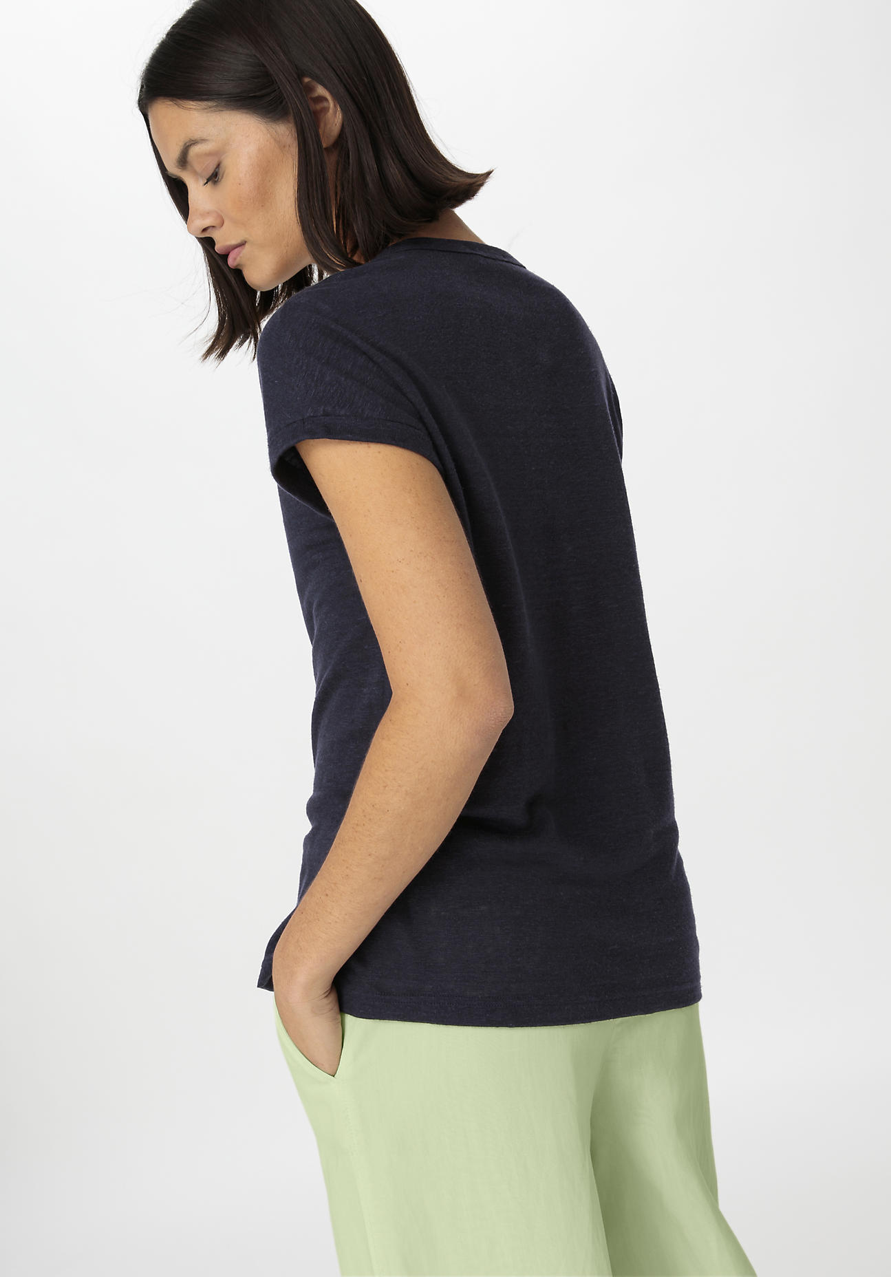 hessnatur Damen Shirt Kurzarm Regular aus Leinen - blau Grösse46 von hessnatur