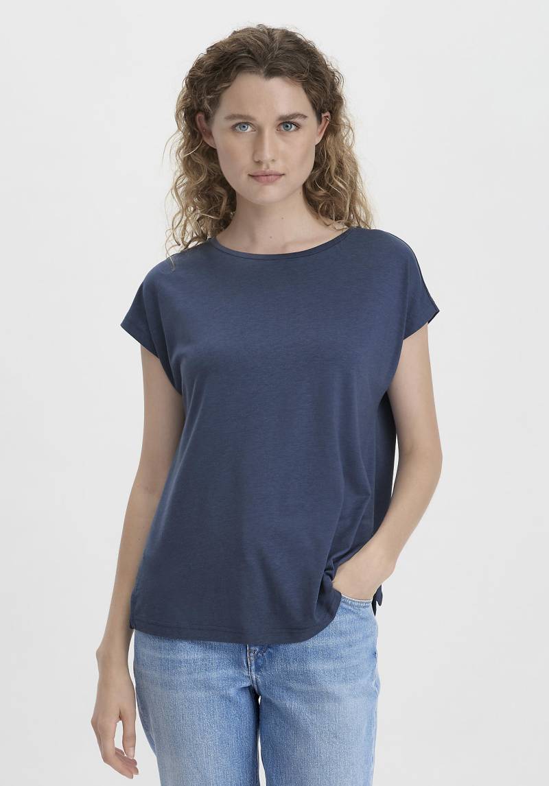 hessnatur Damen Shirt Oversize aus TENCEL™ Lyocell mit Bio-Baumwolle - blau GrösseL von hessnatur