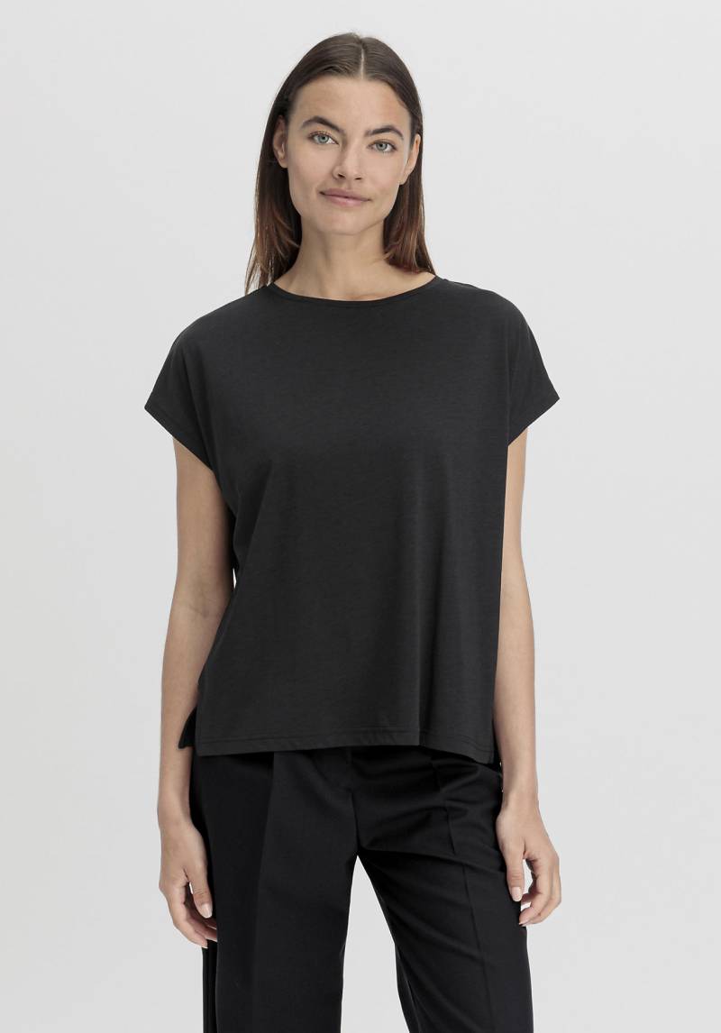 hessnatur Damen Shirt Oversize aus TENCEL™ Lyocell mit Bio-Baumwolle - schwarz GrösseL von hessnatur