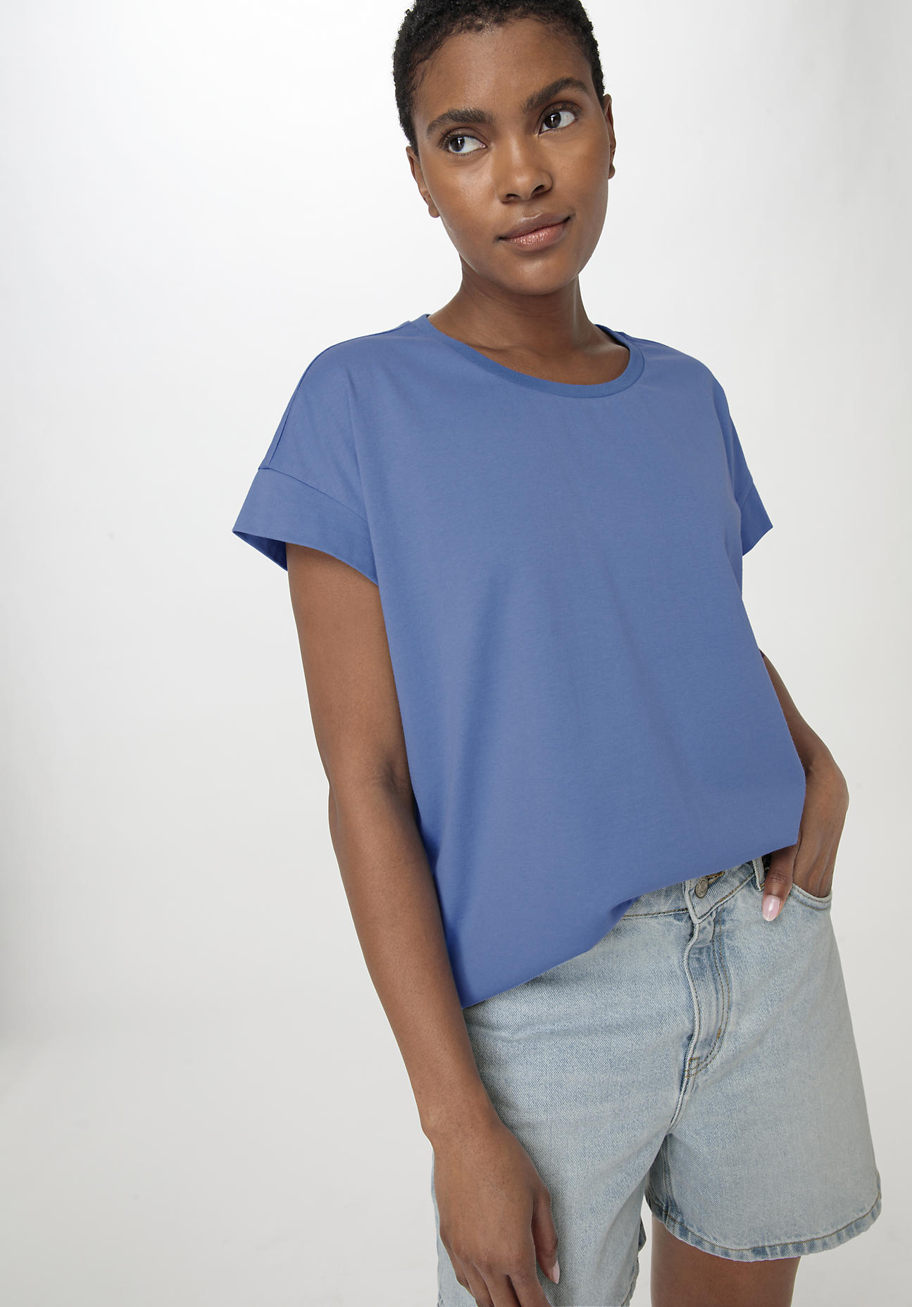 hessnatur Damen Shirt Relaxed aus Bio-Baumwolle - blau Grösse48 von hessnatur