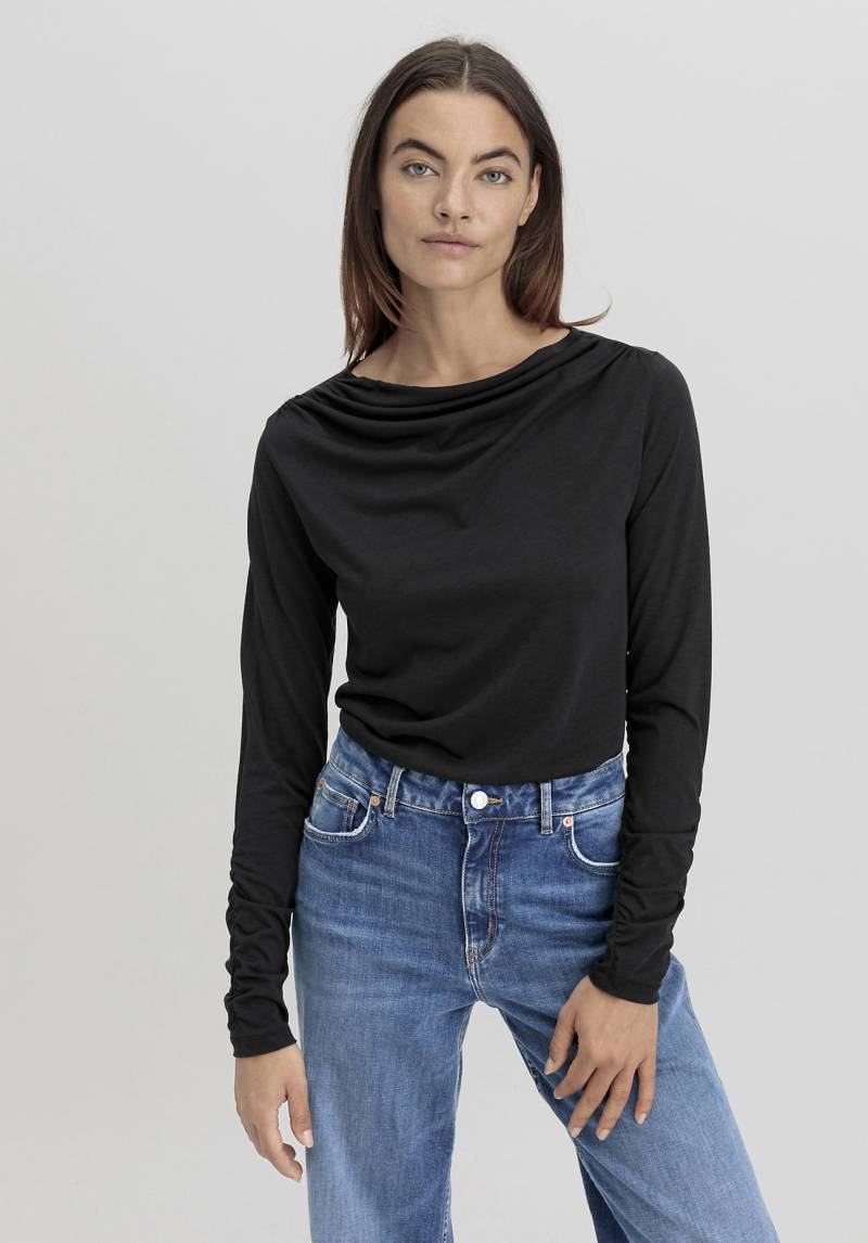 hessnatur Damen Shirt Slim aus TENCEL™ Lyocell mit Bio-Baumwolle - schwarz Grösse34 von hessnatur