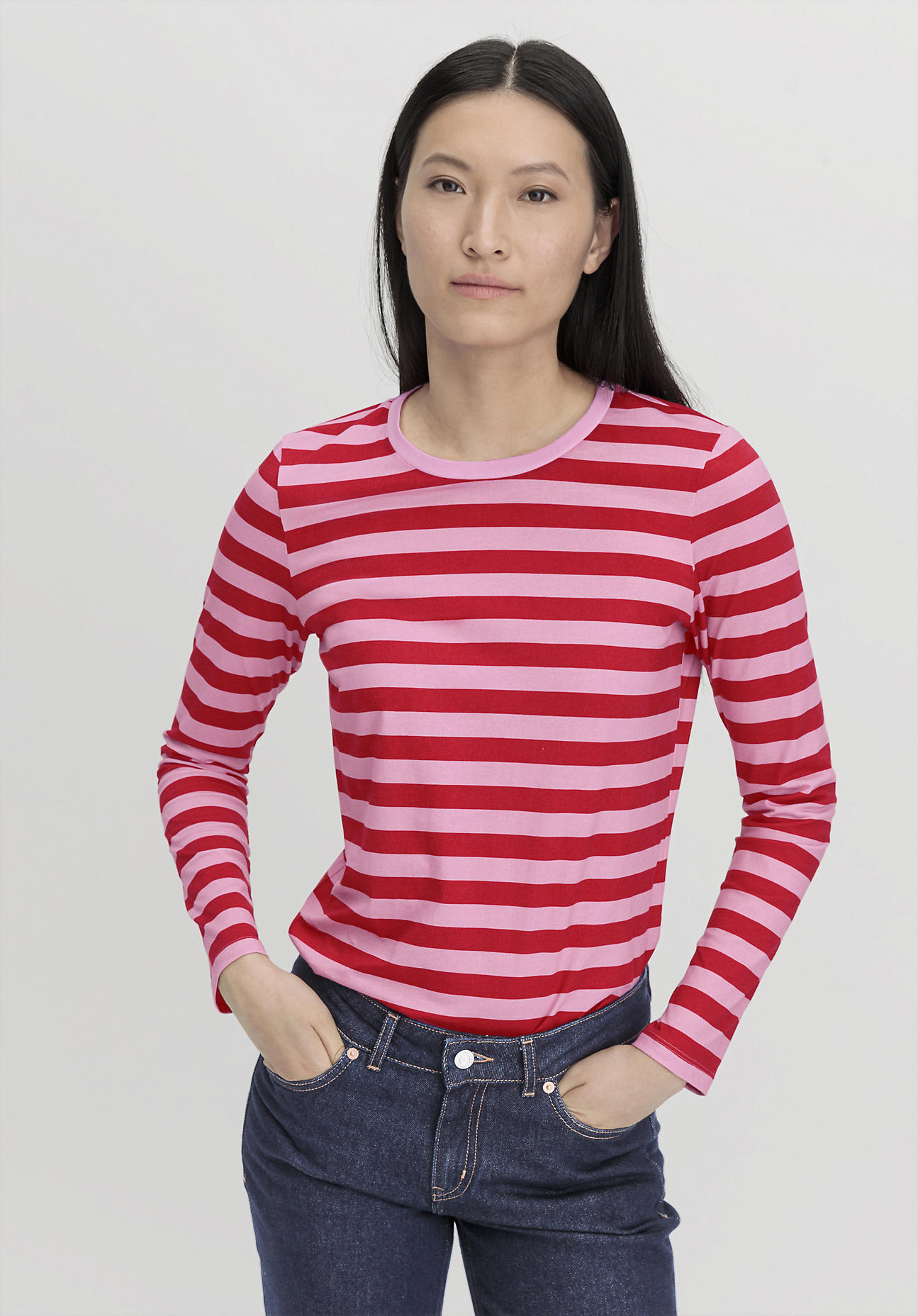 hessnatur Damen Shirt Streifen Regular aus Bio-Baumwolle - rosa Grösse40 von hessnatur