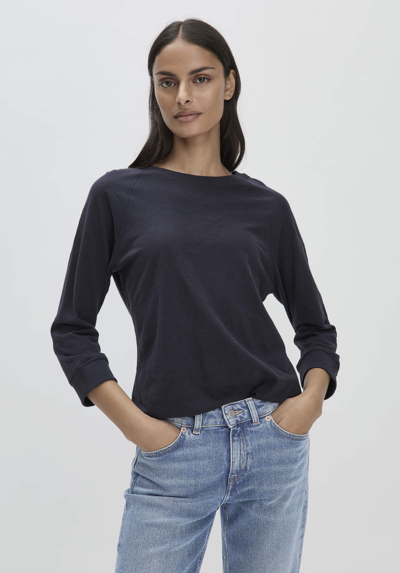 hessnatur Damen Slub Shirt Regular aus Bio-Baumwolle - blau Grösse34 von hessnatur