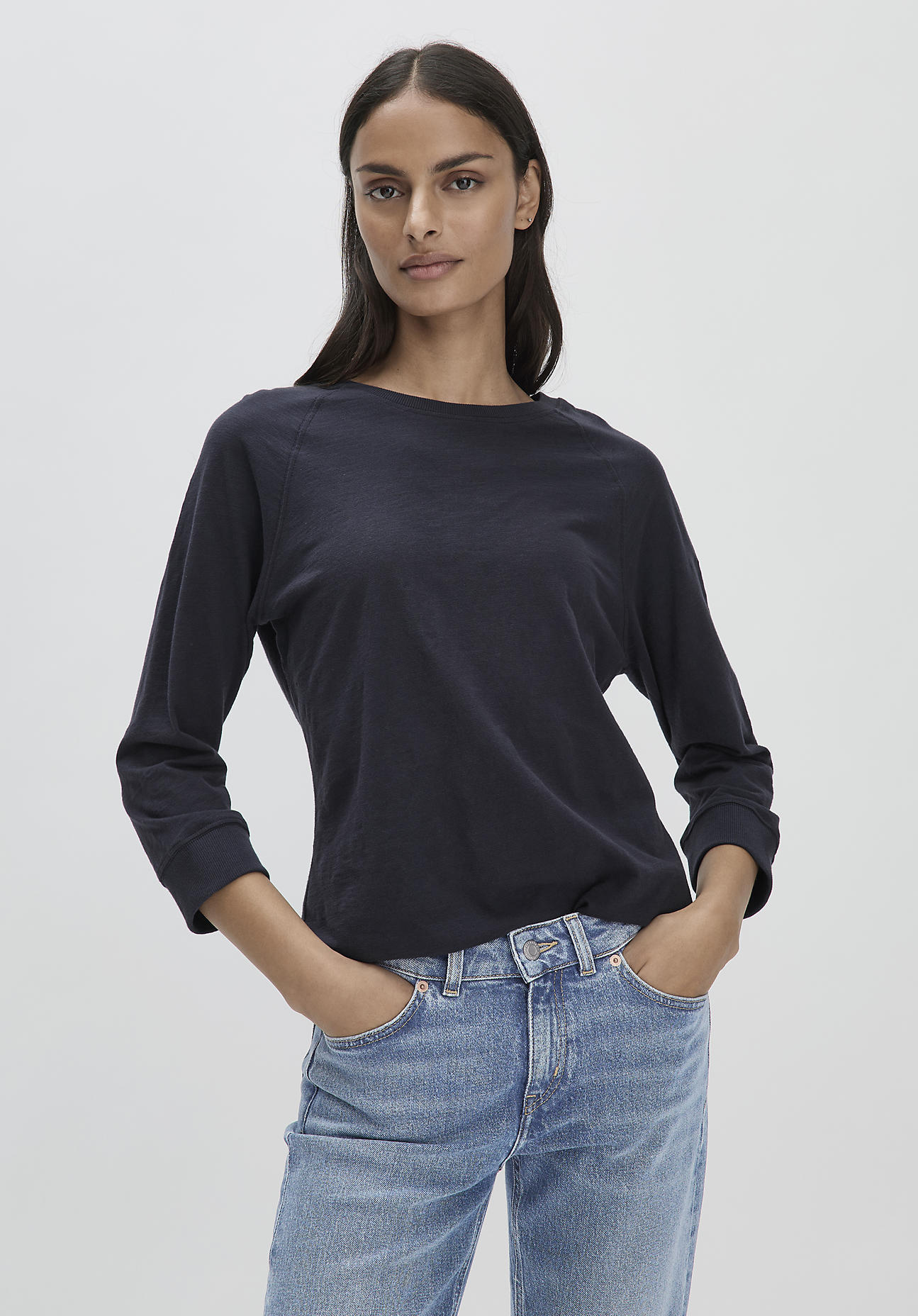 hessnatur Damen Slub Shirt Regular aus Bio-Baumwolle - blau Grösse38 von hessnatur