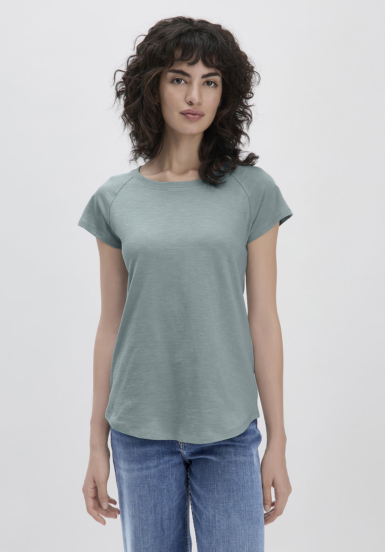 hessnatur Damen Slub Shirt Regular aus Bio-Baumwolle - grün Grösse34 von hessnatur