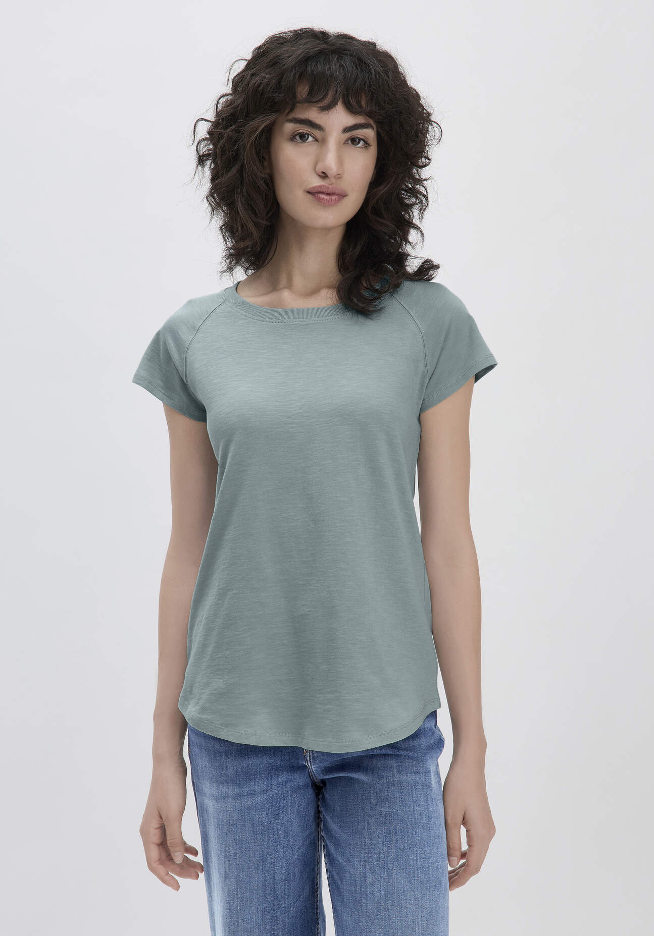 hessnatur Damen Slub Shirt Regular aus Bio-Baumwolle - grün Grösse36 von hessnatur