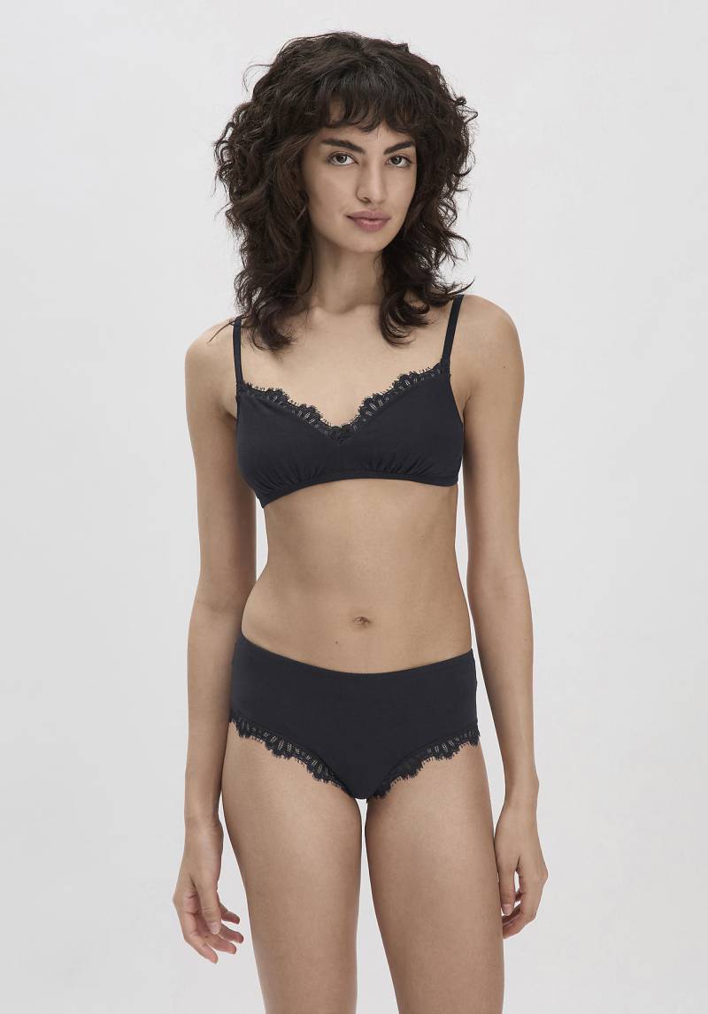 hessnatur Damen Soft BH mit Spitze COTTON FEEL aus Bio-Baumwolle - schwarz Grösse38 von hessnatur