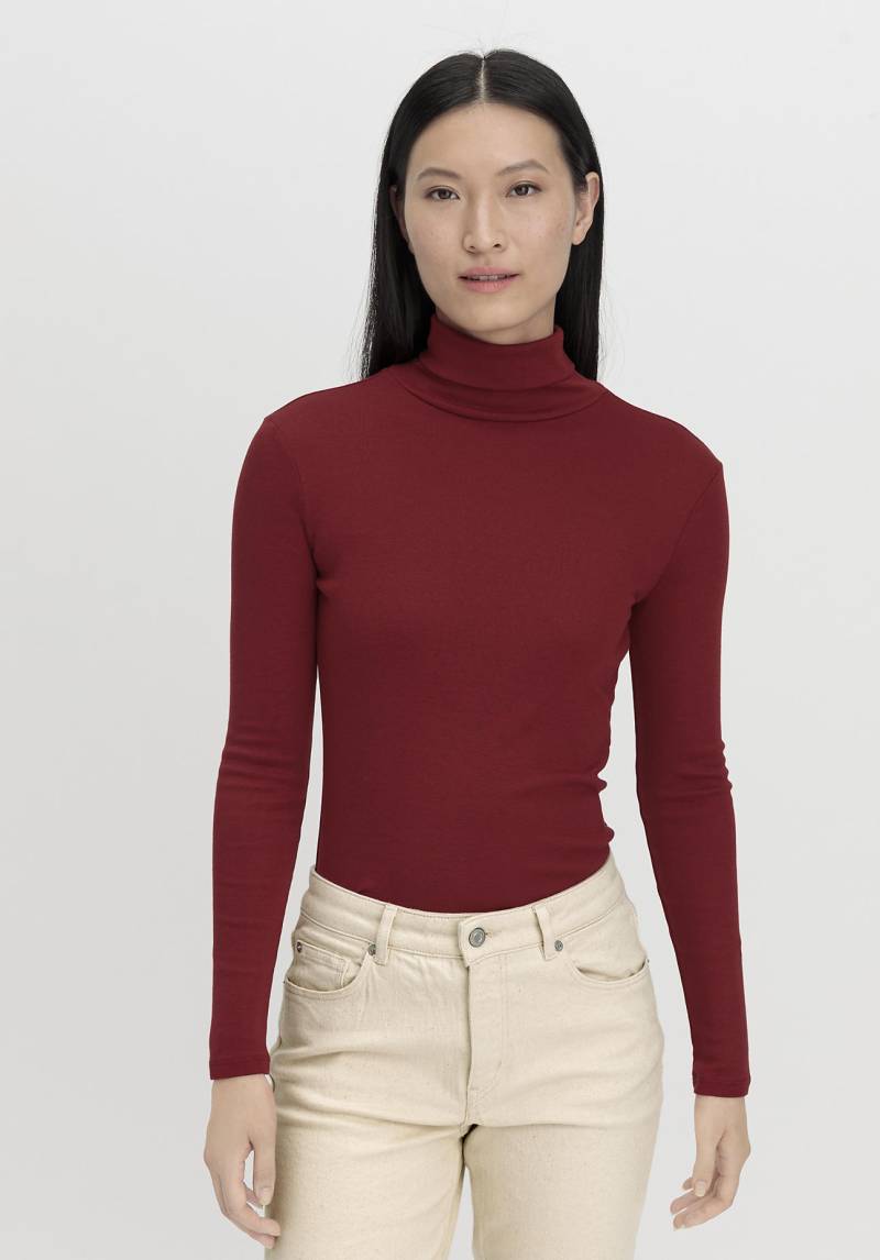 hessnatur Damen Soft Rib Rollkragen Shirt Fitted aus Bio-Baumwolle und TENCEL™ Modal - rot Grösse40 von hessnatur