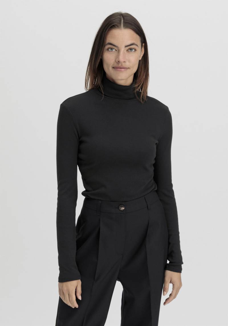 hessnatur Damen Soft Rib Rollkragen Shirt Fitted aus Bio-Baumwolle und TENCEL™ Modal - schwarz Grösse34 von hessnatur