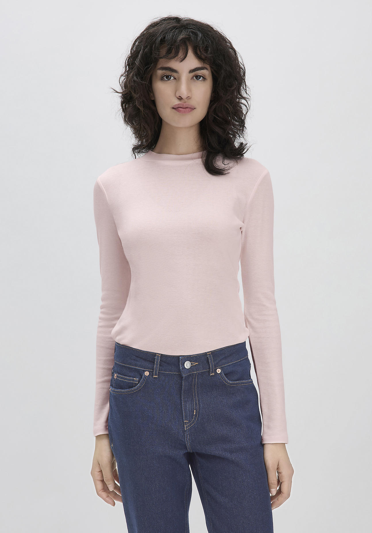 hessnatur Damen Softrib Langarmshirt Slim aus Bio-Baumwolle und TENCEL™ Modal - rosa Grösse34 von hessnatur