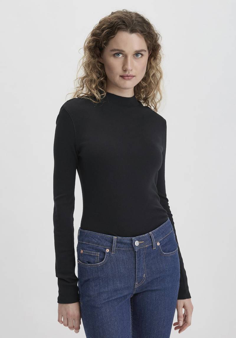 hessnatur Damen Softrib Langarmshirt Slim aus Bio-Baumwolle und TENCEL™ Modal - schwarz Grösse34 von hessnatur